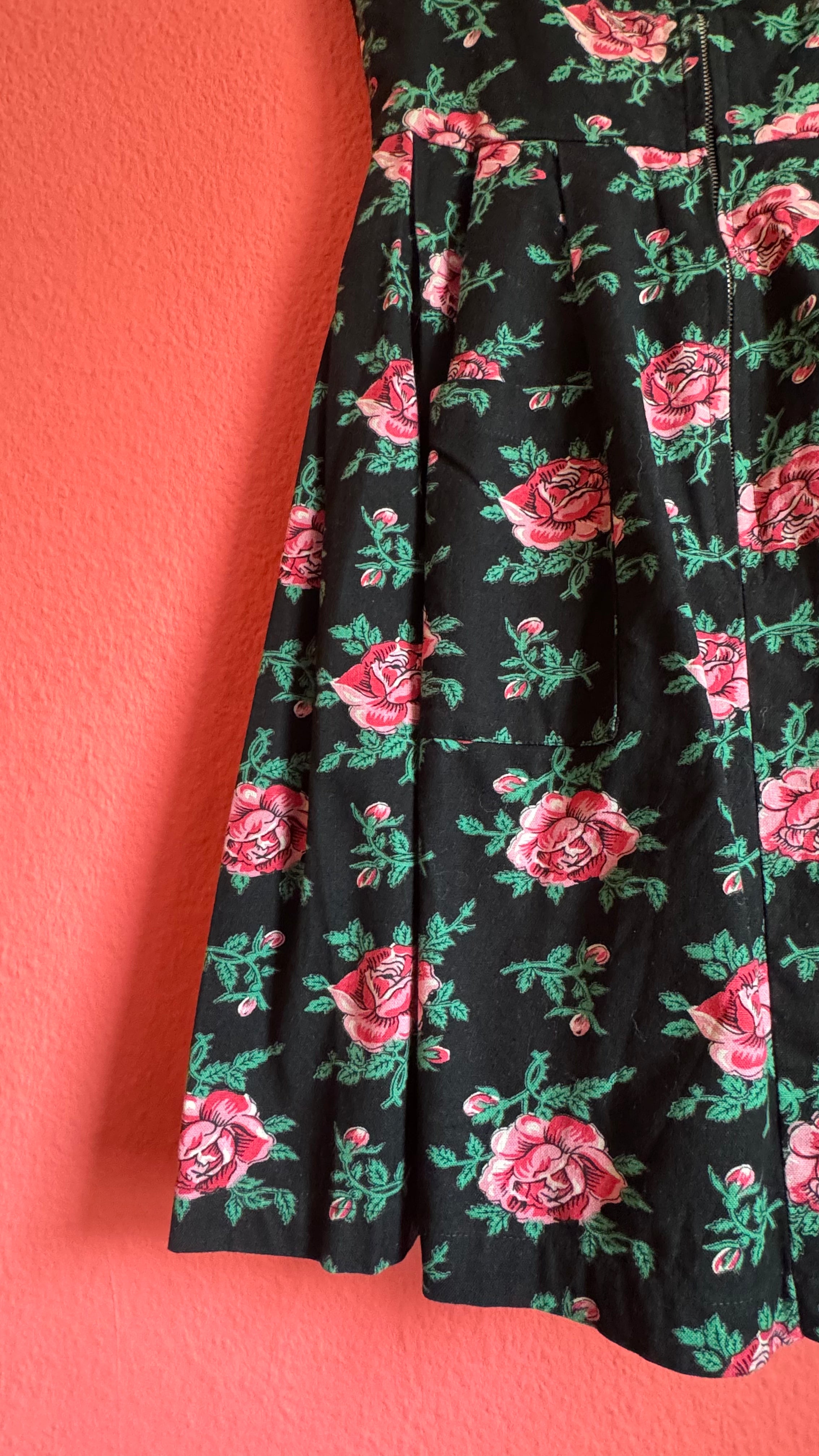 Vintage 1980s Black Rose Print Tracht Dress by Original Steindl