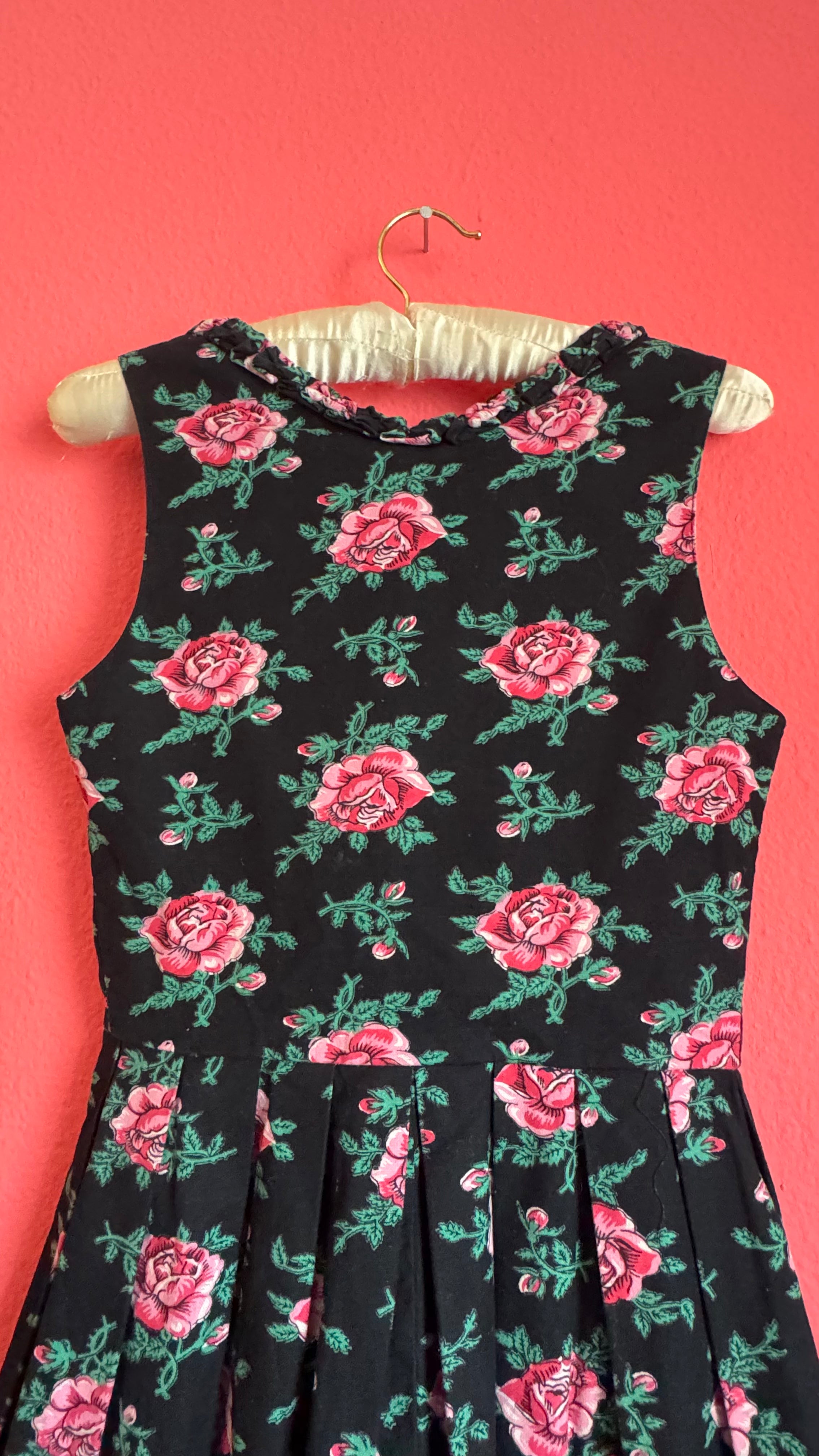 Vintage 1980s Black Rose Print Tracht Dress by Original Steindl