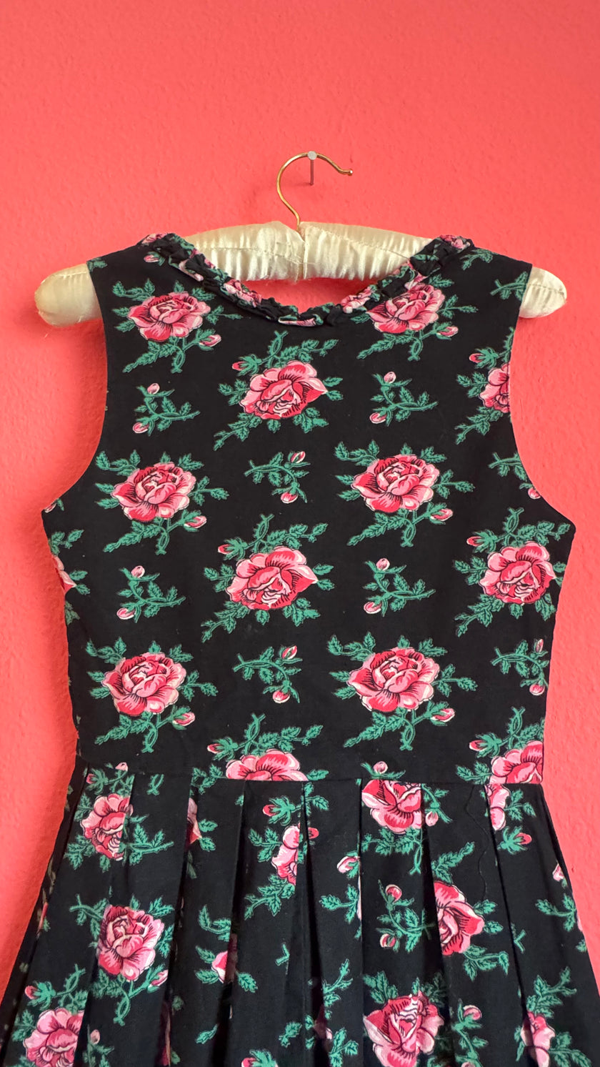 Vintage 1980s Black Rose Print Tracht Dress by Original Steindl