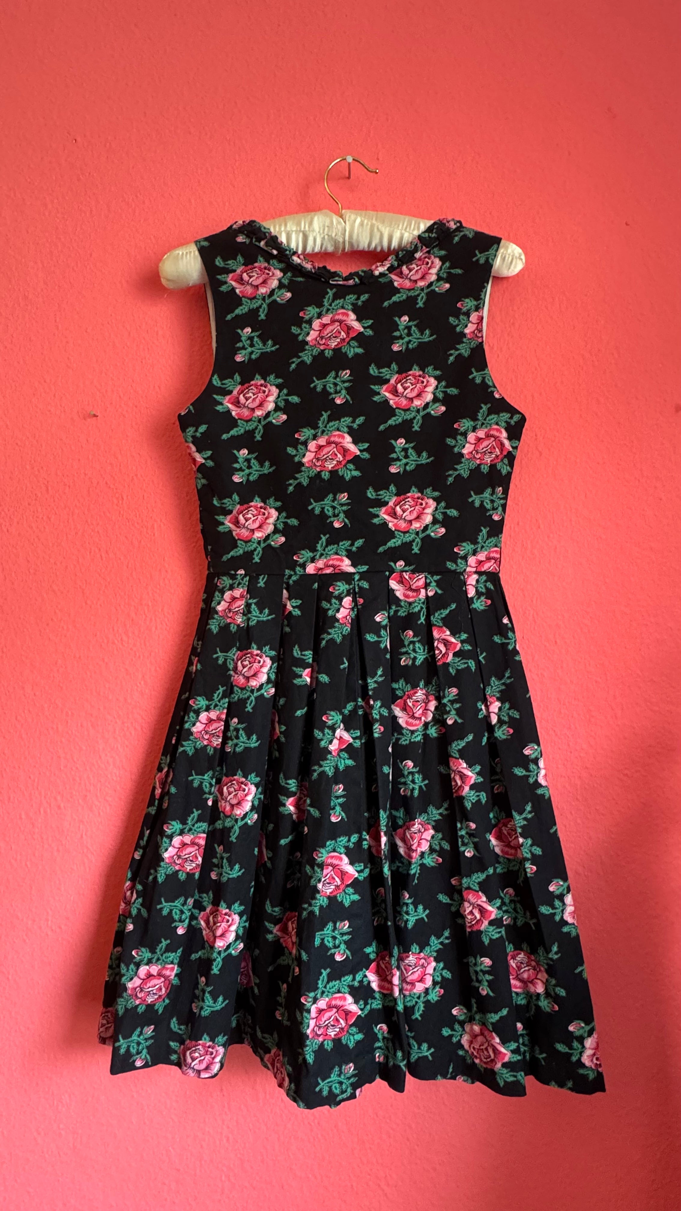 Vintage 1980s Black Rose Print Tracht Dress by Original Steindl