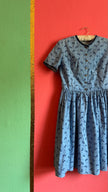 Vintage 1970s Blue Floral Tracht Midi Dress