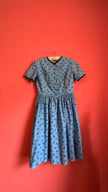 Vintage 1970s Blue Floral Tracht Midi Dress