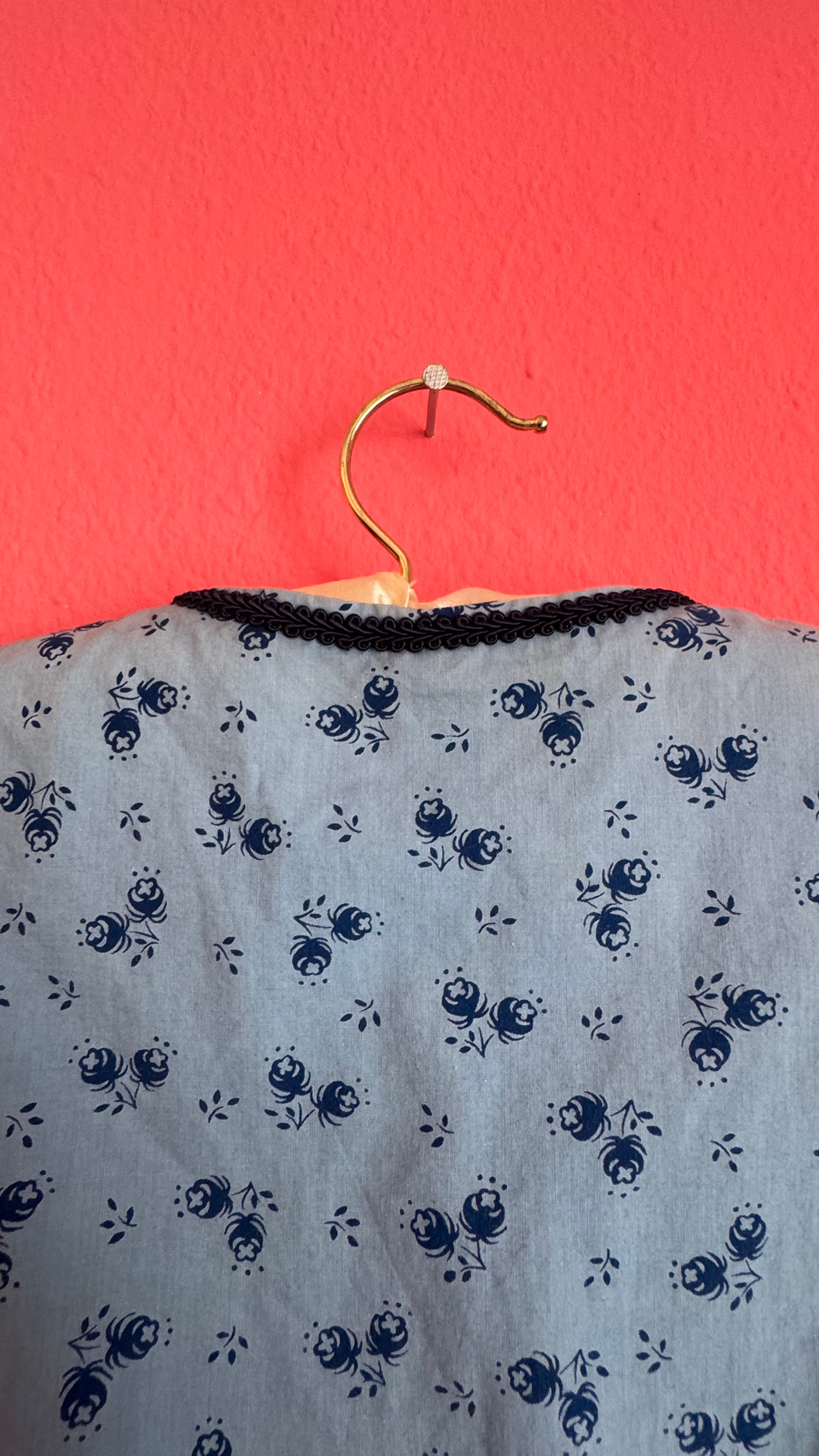 Vintage 1970s Blue Floral Tracht Midi Dress