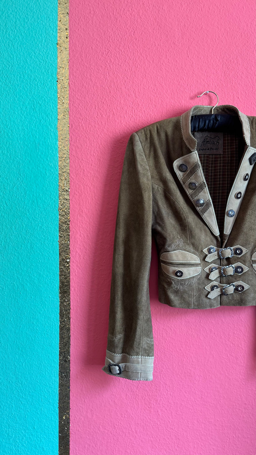 Vintage 1990s Taupe Suede Tracht Jacket by Almsach