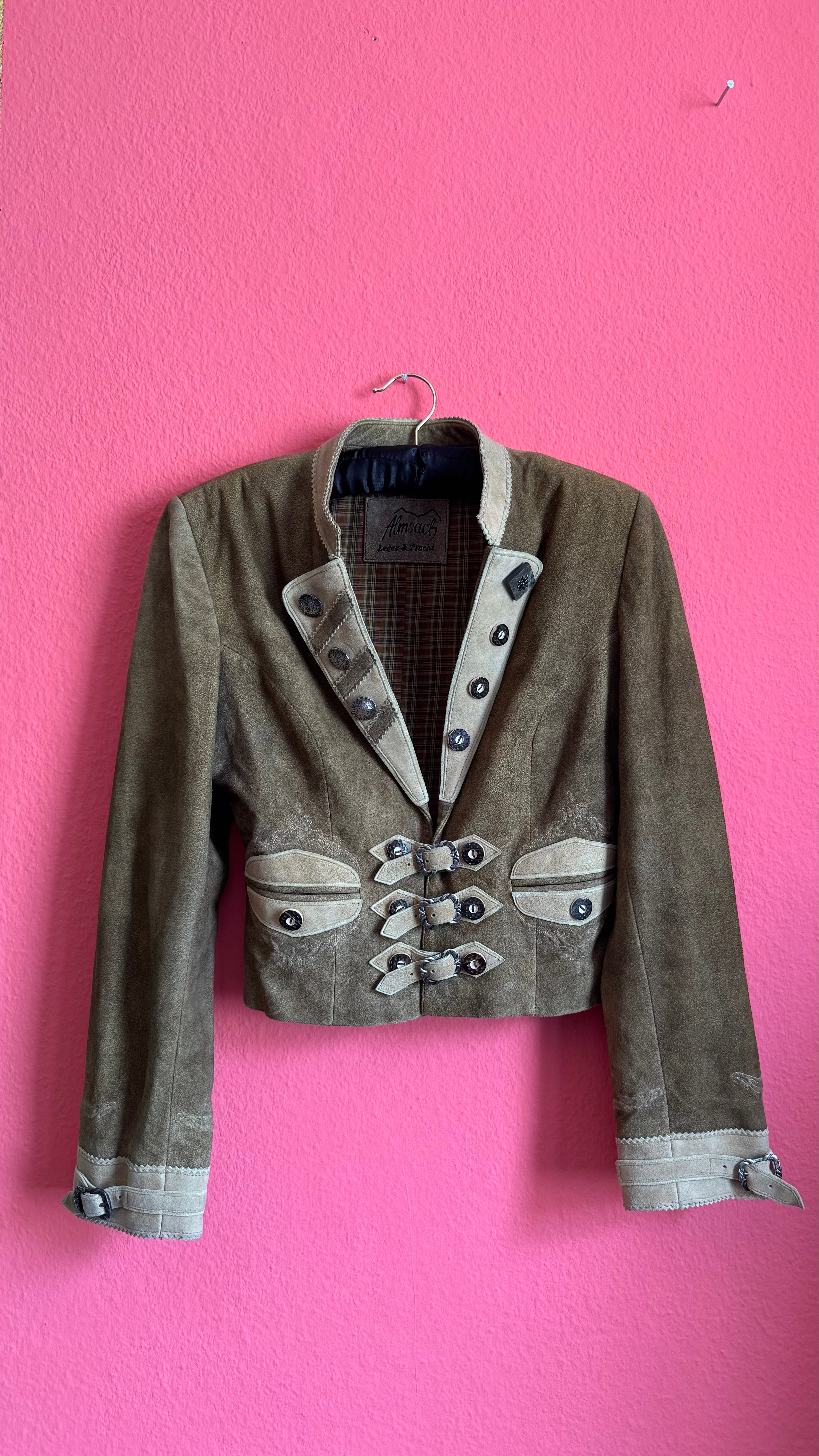 Vintage 1990s Taupe Suede Tracht Jacket by Almsach
