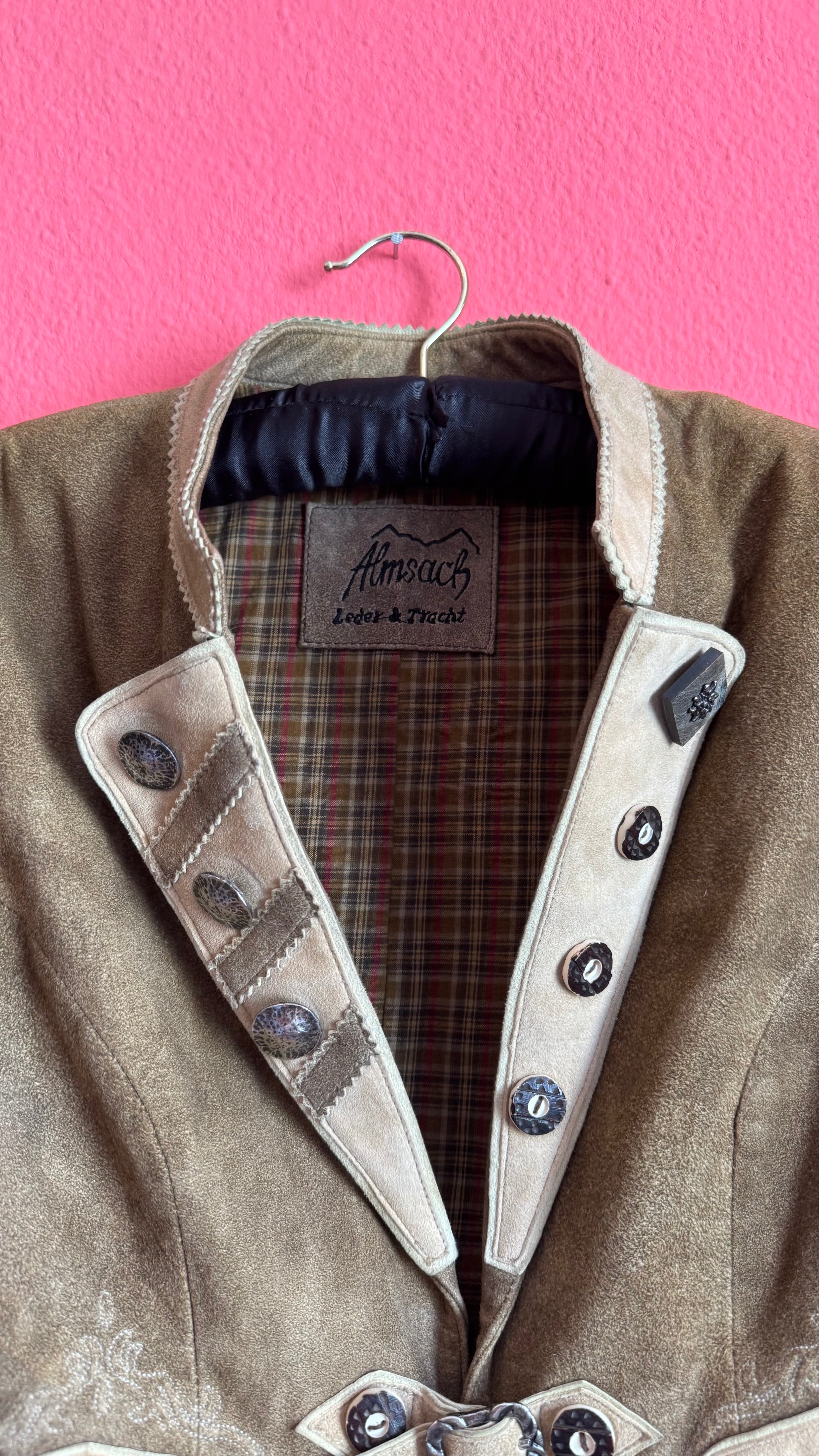 Vintage 1990s Taupe Suede Tracht Jacket by Almsach