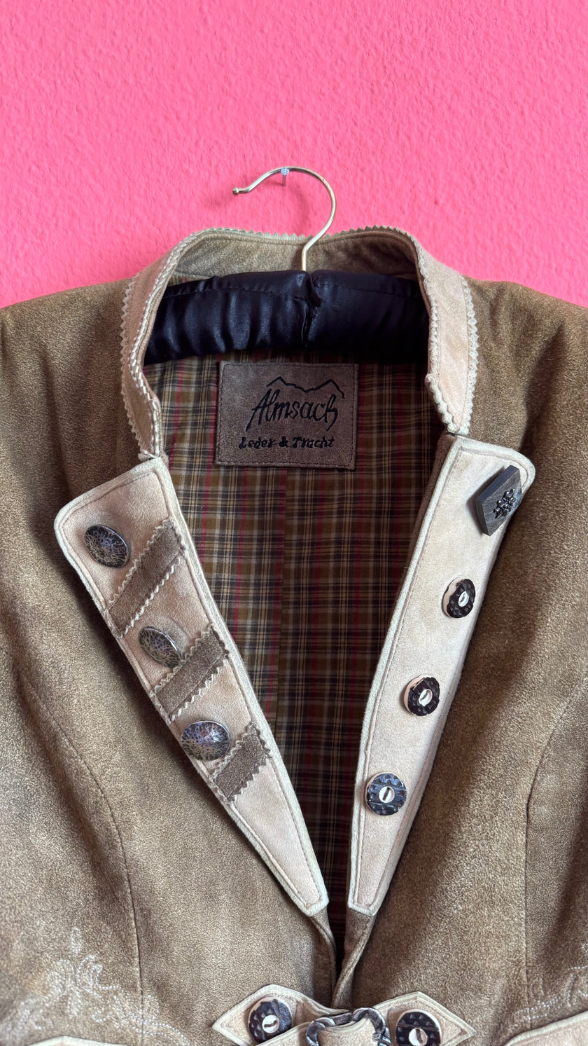 Vintage 1990s Taupe Suede Tracht Jacket by Almsach