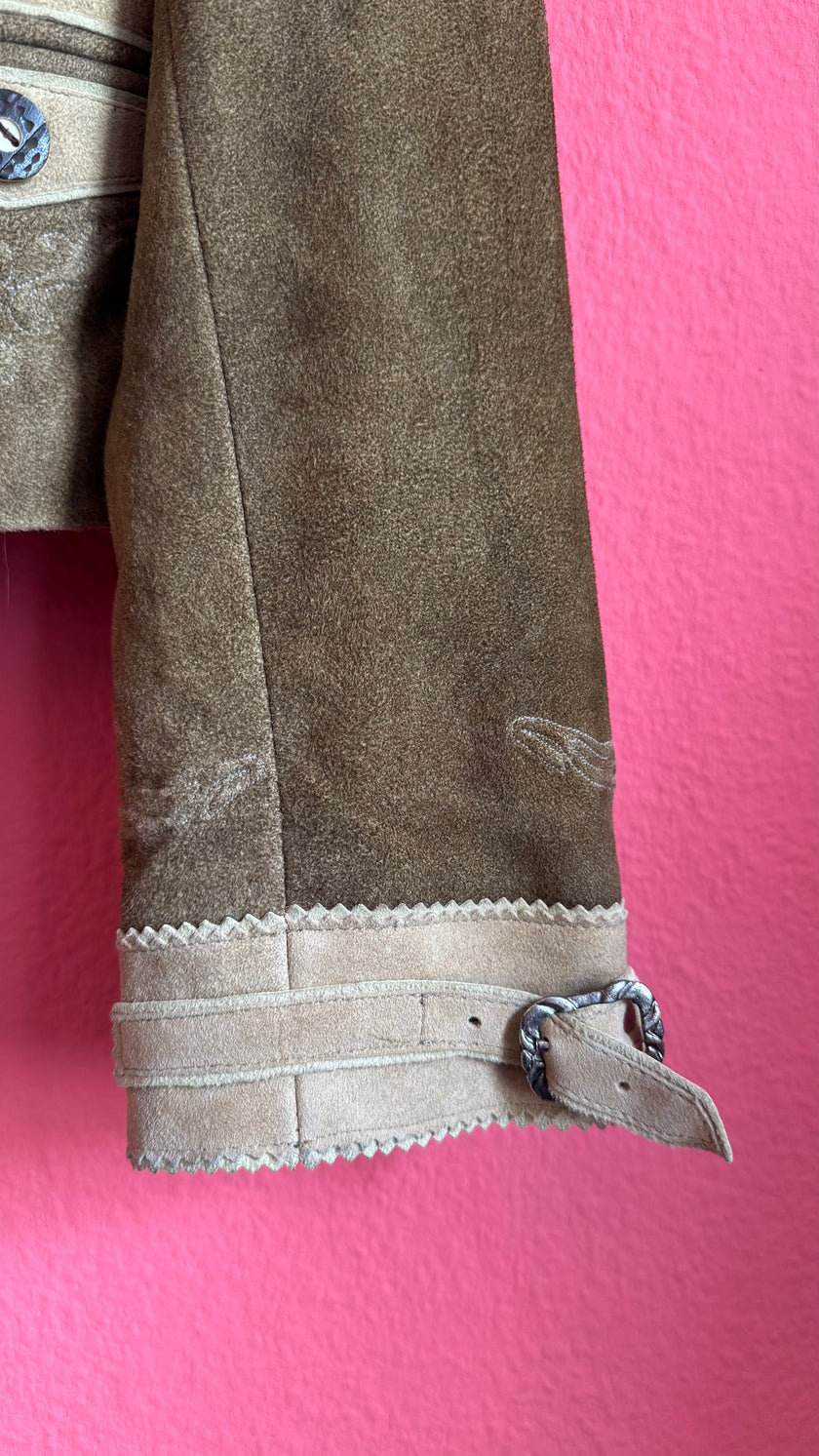 Vintage 1990s Taupe Suede Tracht Jacket by Almsach