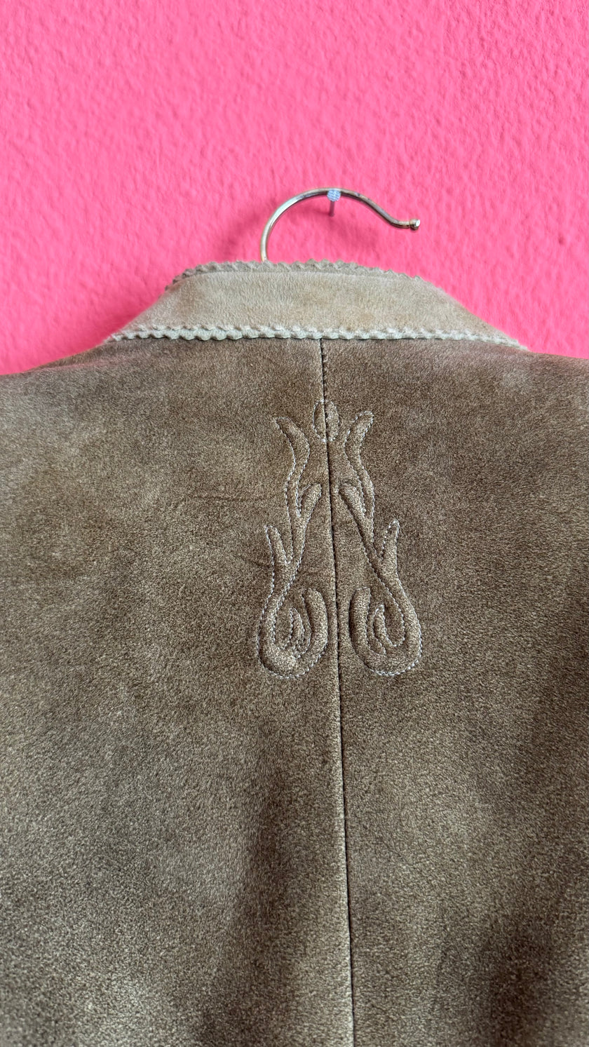 Vintage 1990s Taupe Suede Tracht Jacket by Almsach