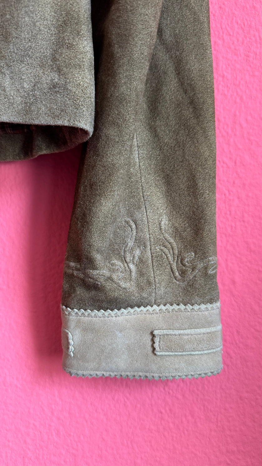 Vintage 1990s Taupe Suede Tracht Jacket by Almsach