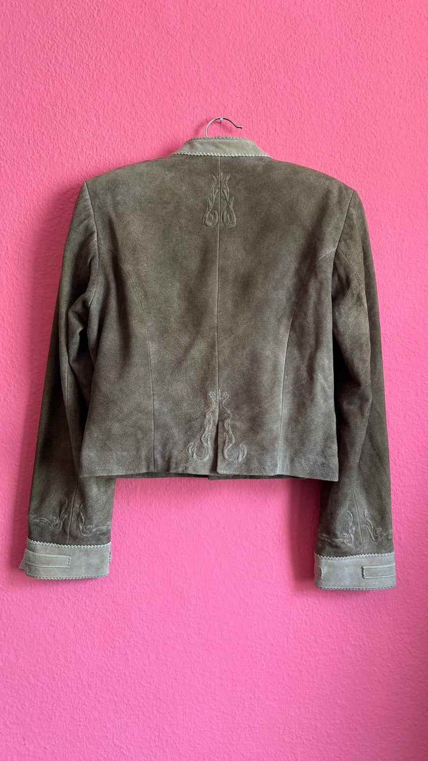 Vintage 1990s Taupe Suede Tracht Jacket by Almsach