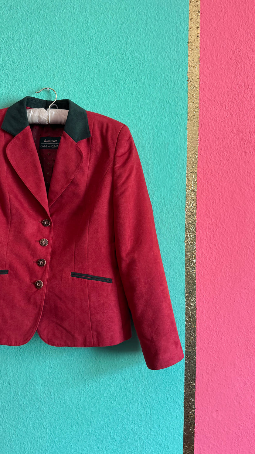 Vintage 1990s Red Suede-Style Tracht Blazer by H. Moser