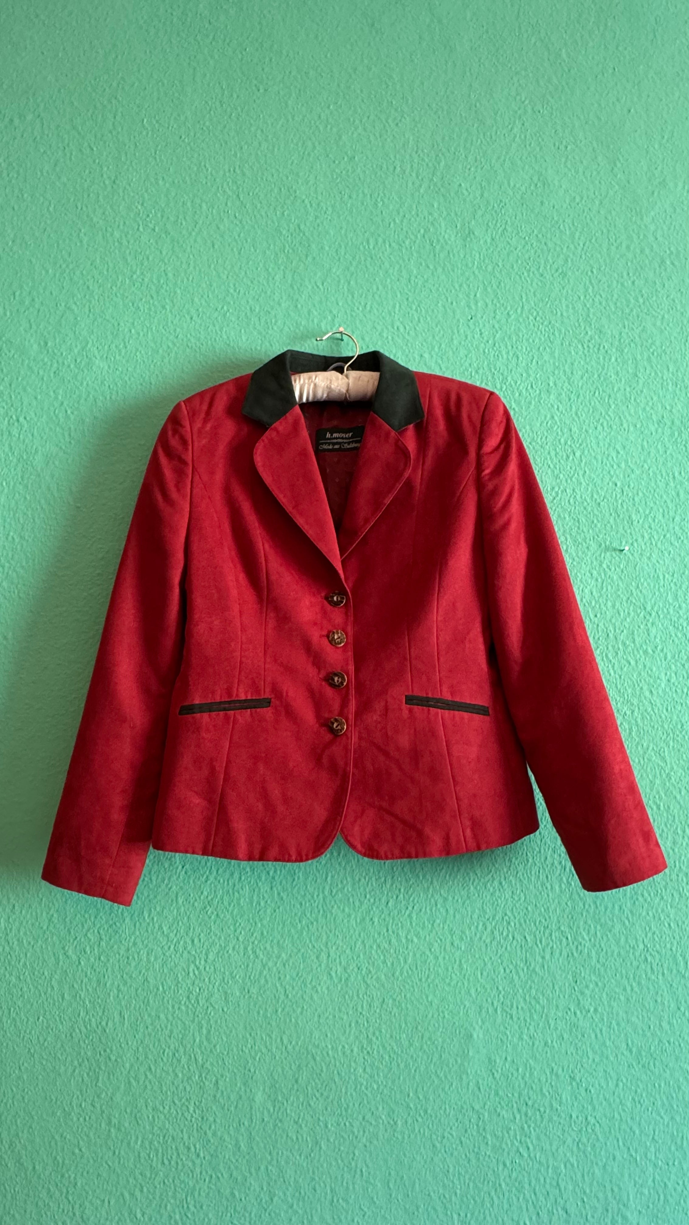 Vintage 1990s Red Suede-Style Tracht Blazer by H. Moser