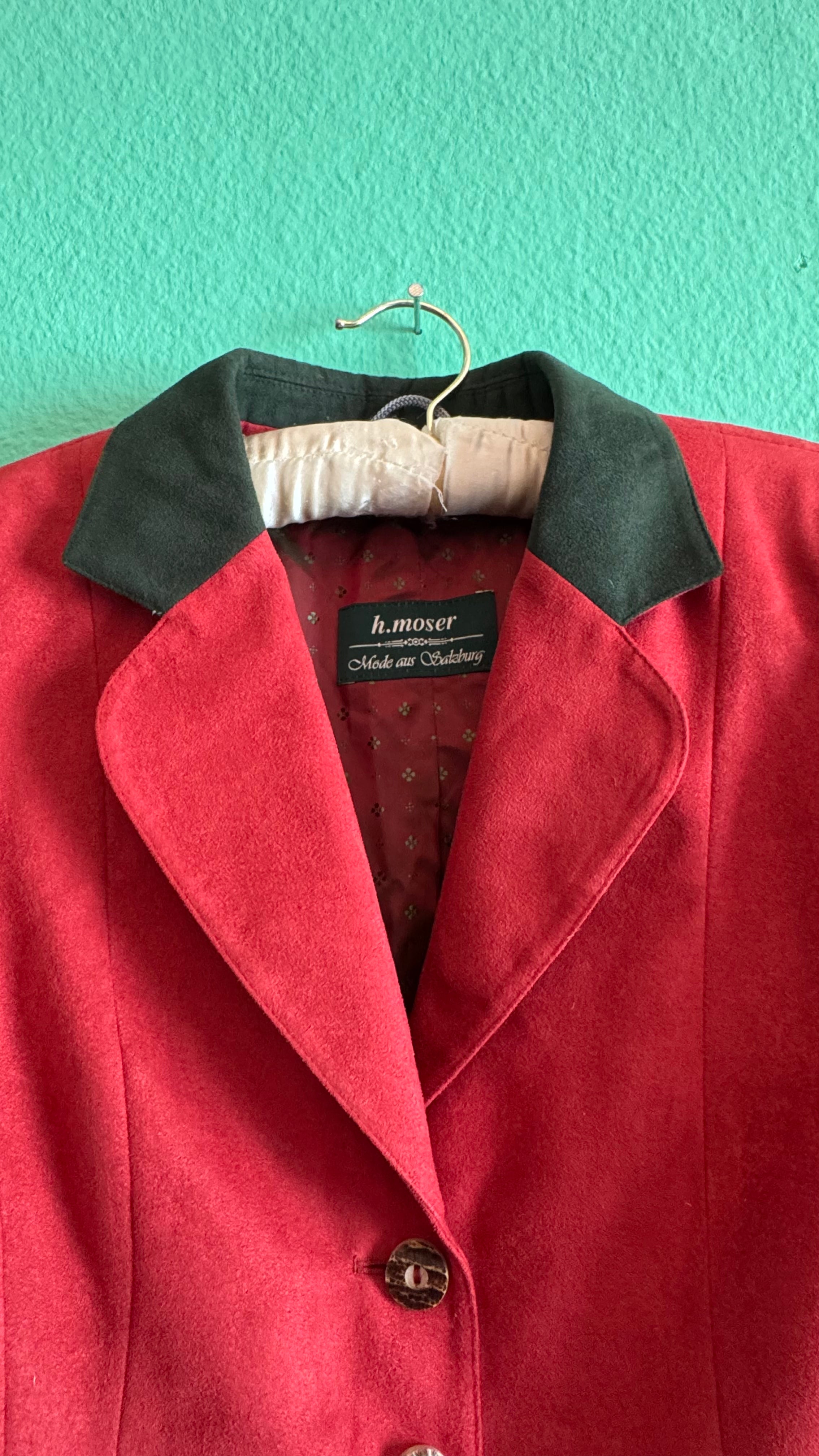 Vintage 1990s Red Suede-Style Tracht Blazer by H. Moser