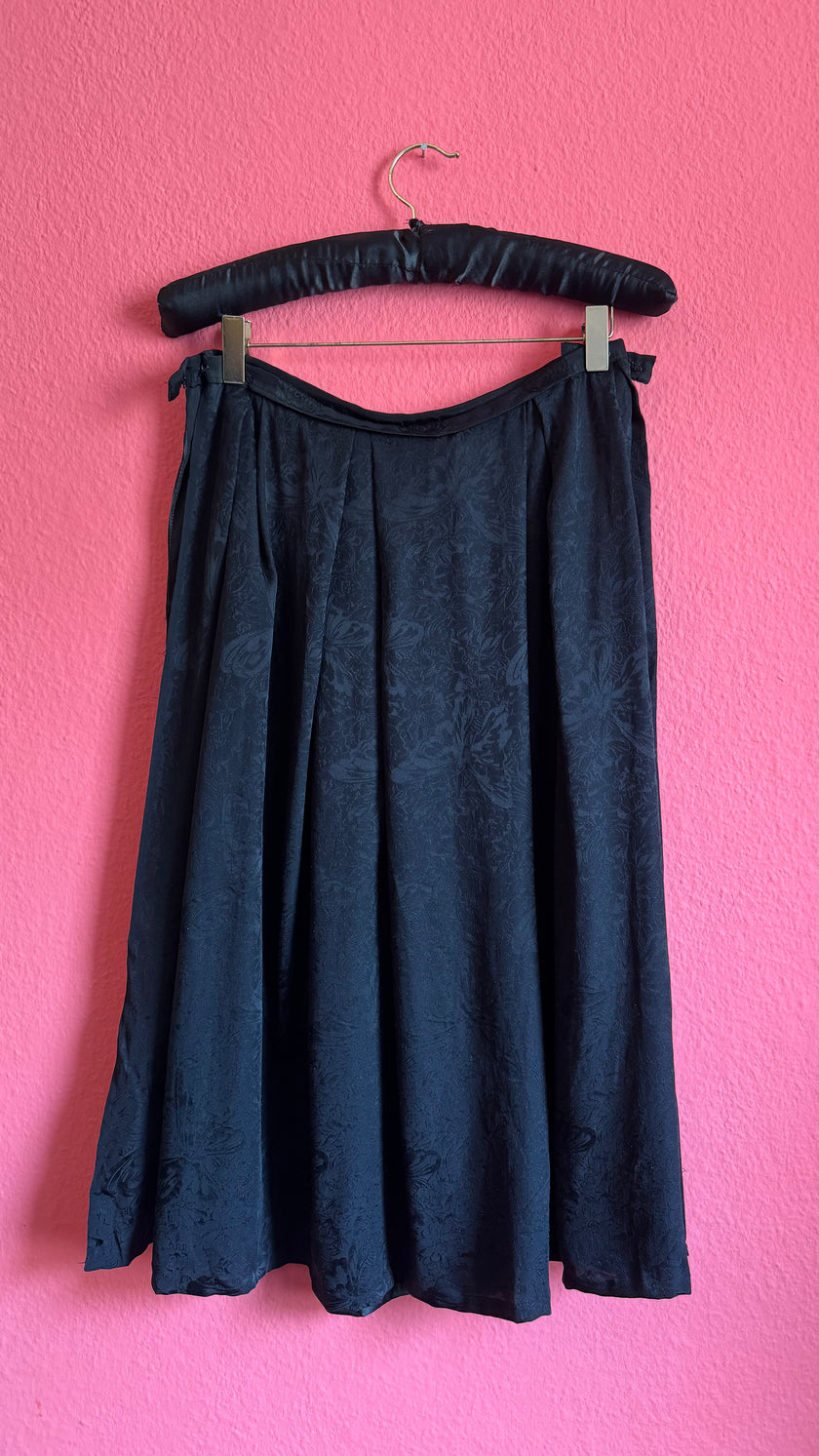 Vintage 1960s Black Embroidered Satin Tracht Apron Skirt