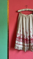 Vintage 1970s Cream and Red Embroidered Tracht Skirt