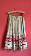Vintage 1970s Cream and Red Embroidered Tracht Skirt