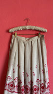 Vintage 1970s Cream and Red Embroidered Tracht Skirt