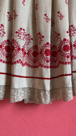 Vintage 1970s Cream and Red Embroidered Tracht Skirt