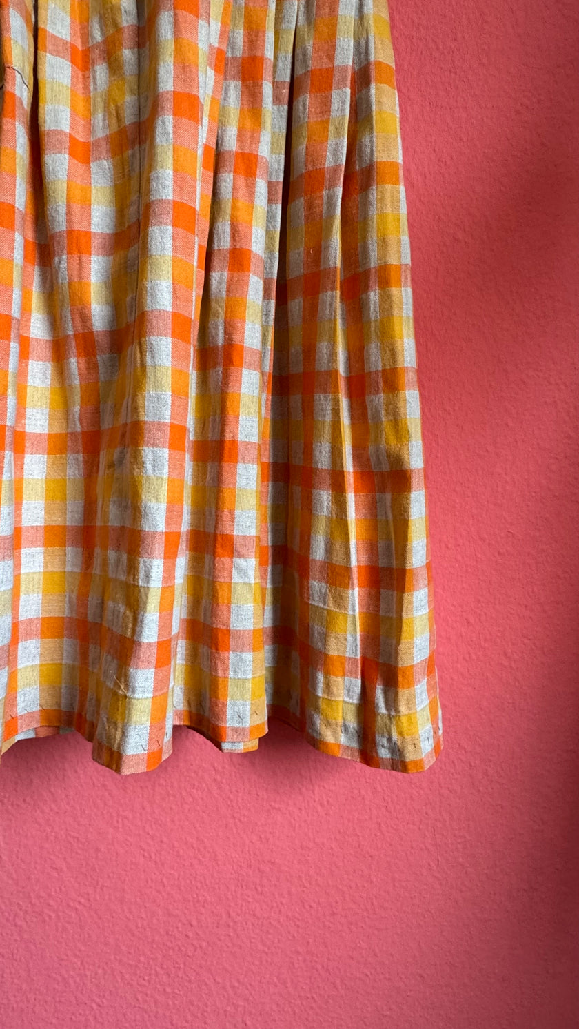 Vintage 1970s Orange Gingham Tracht Dress by Wendelstein Dirndl
