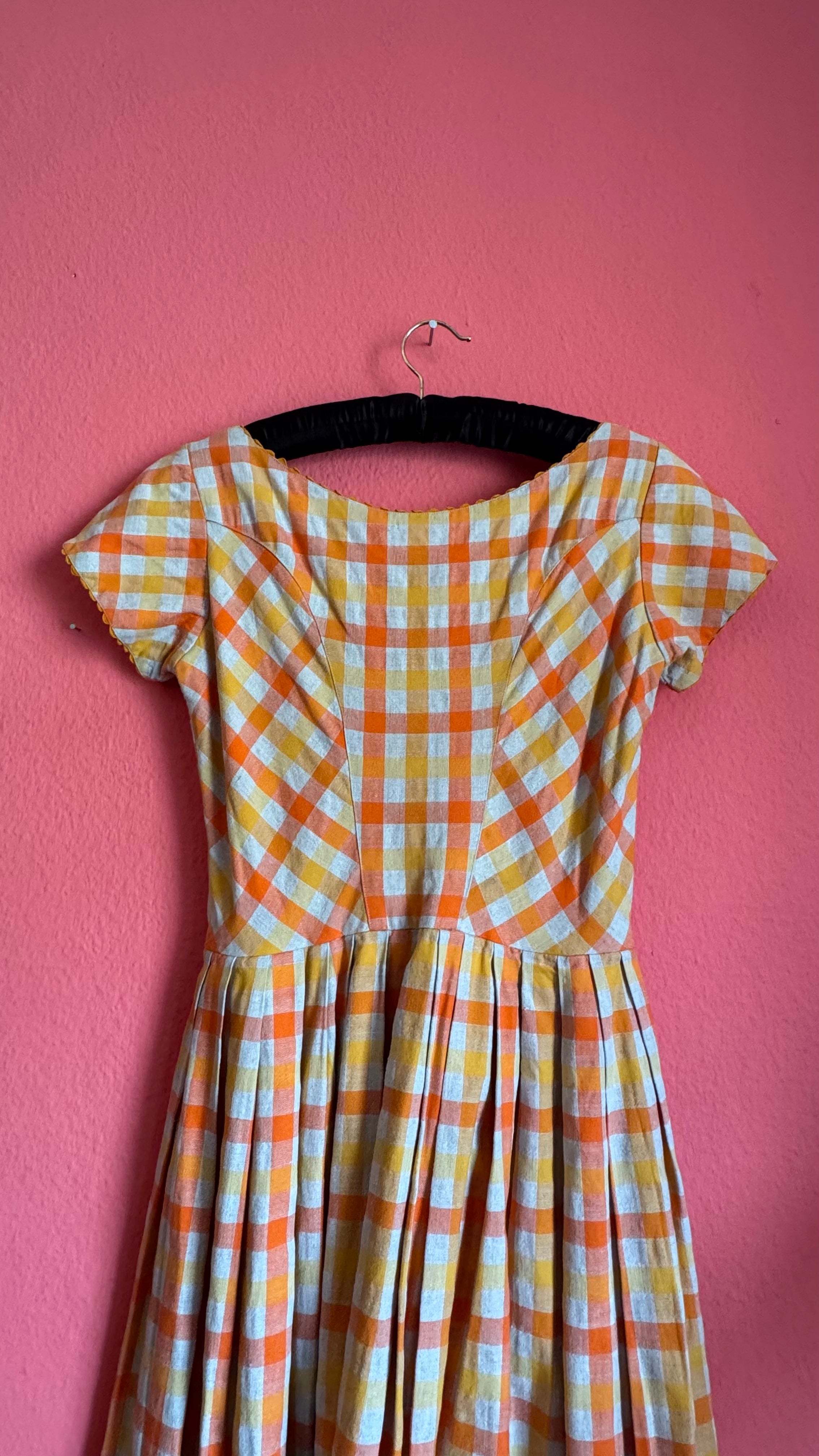 Vintage 1970s Orange Gingham Tracht Dress by Wendelstein Dirndl
