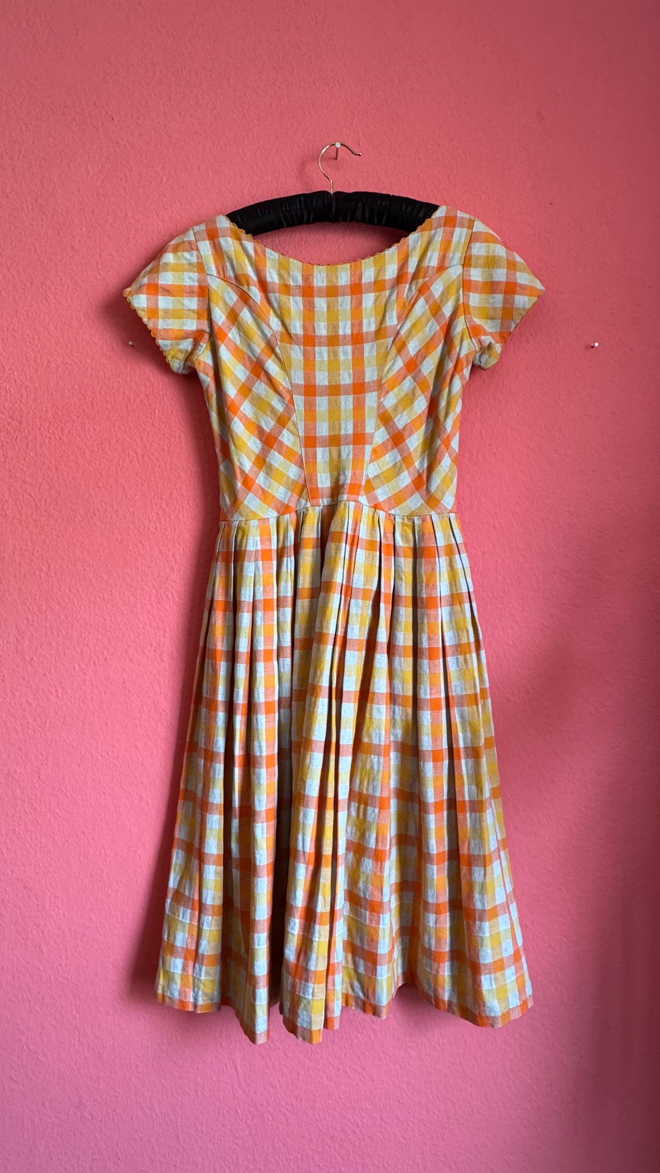 Vintage 1970s Orange Gingham Tracht Dress by Wendelstein Dirndl