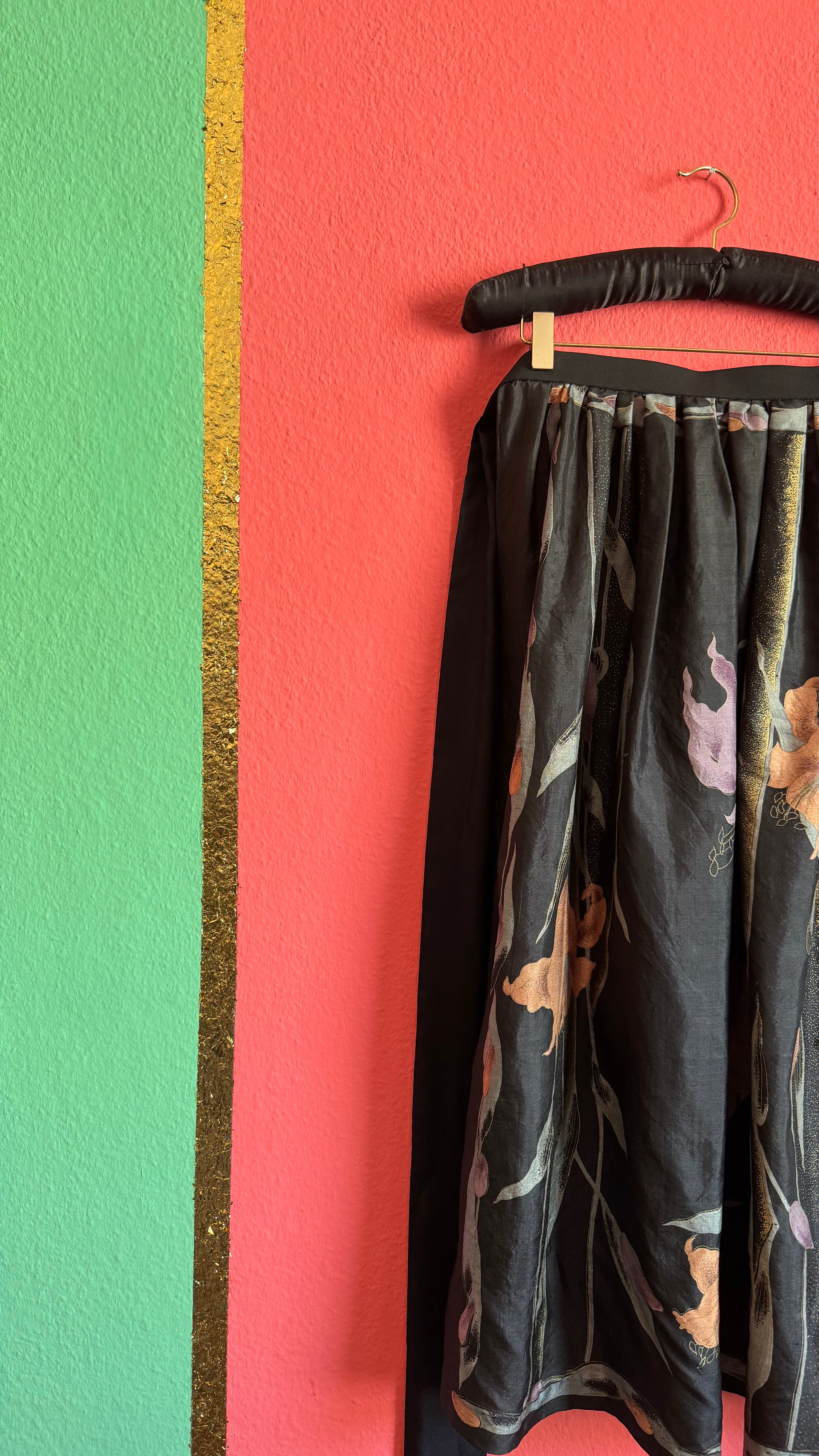 Vintage 1980s Black Floral Wrap Overskirt