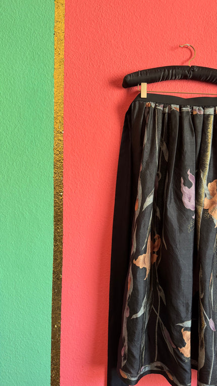 Vintage 1980s Black Floral Wrap Overskirt