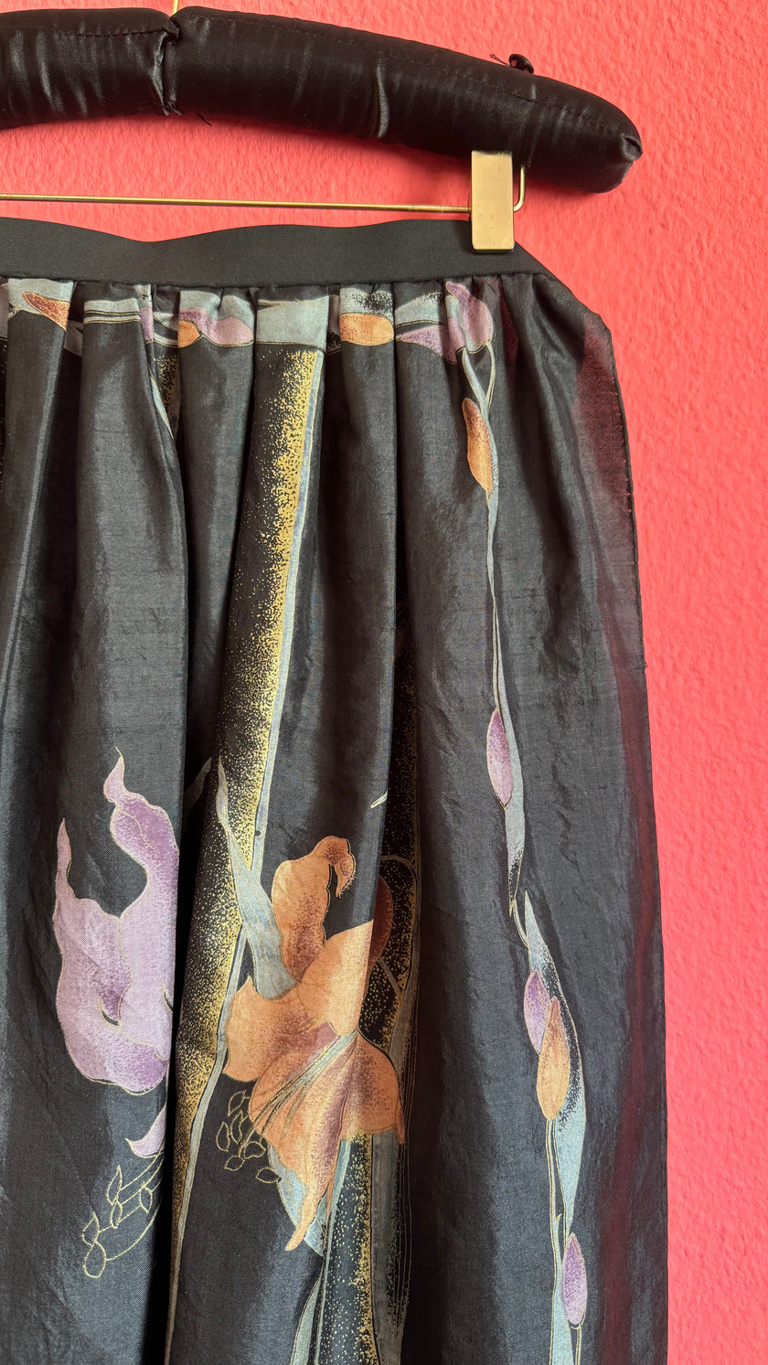 Vintage 1980s Black Floral Wrap Overskirt