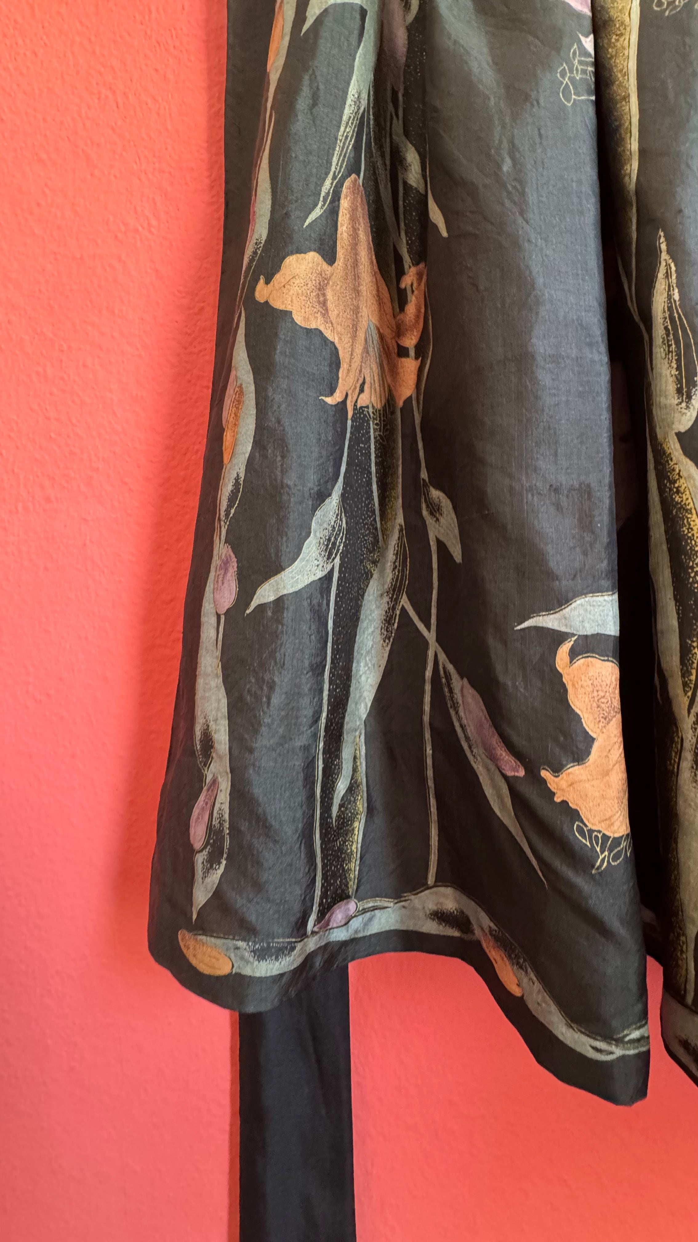 Vintage 1980s Black Floral Wrap Overskirt