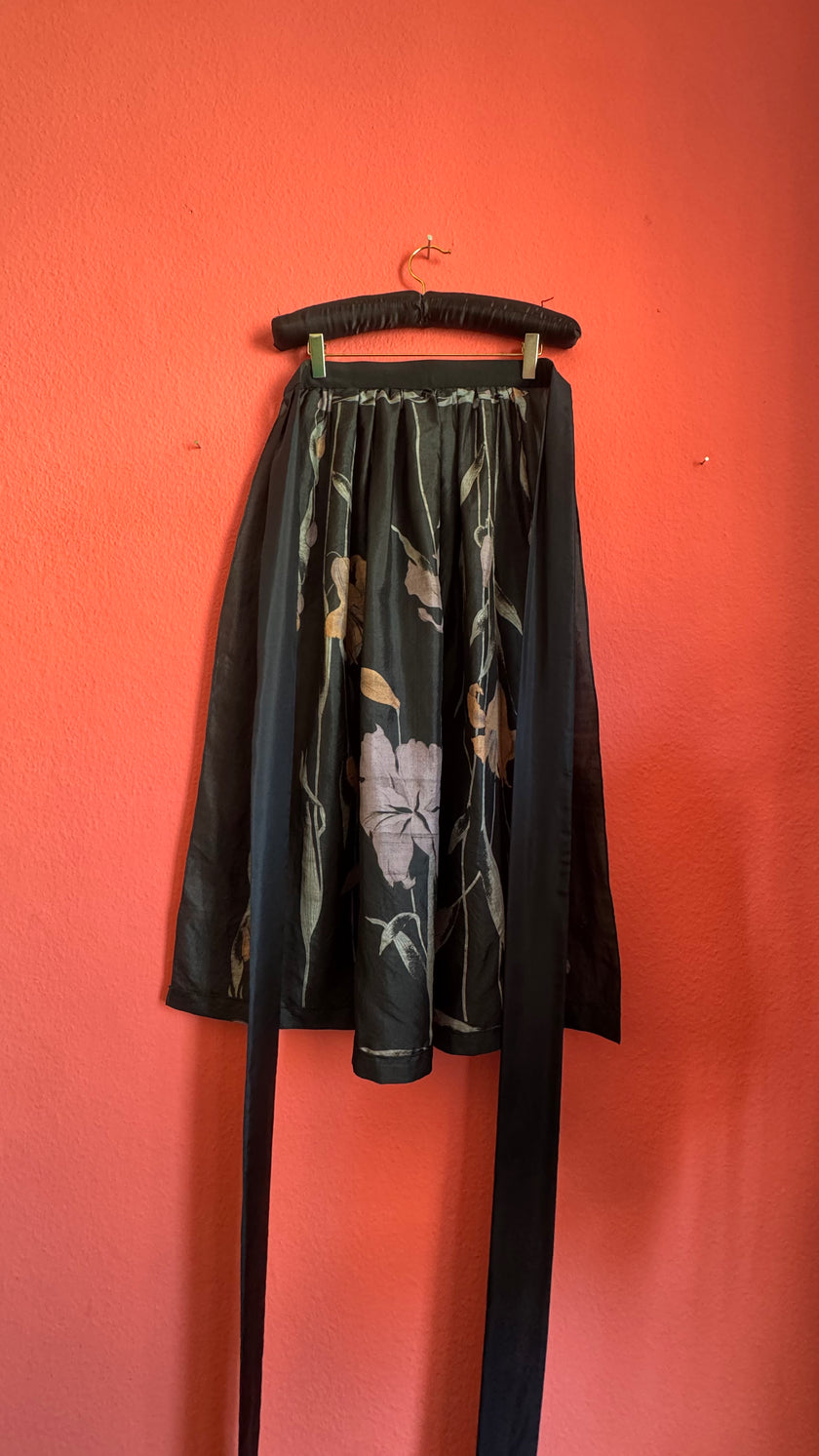 Vintage 1980s Black Floral Wrap Overskirt