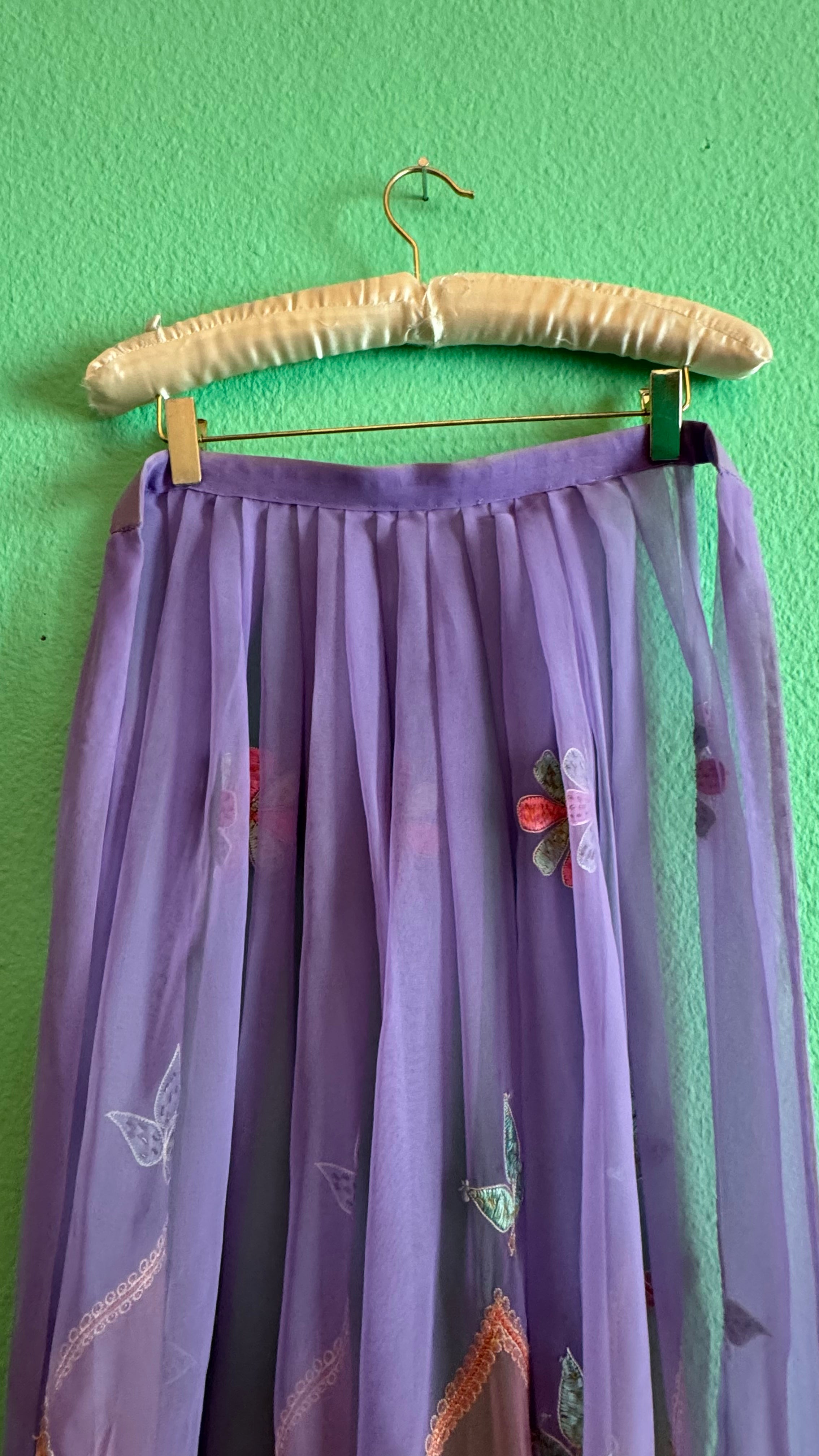 Vintage 1970s Lilac Embroidered Sheer Wrap Apron