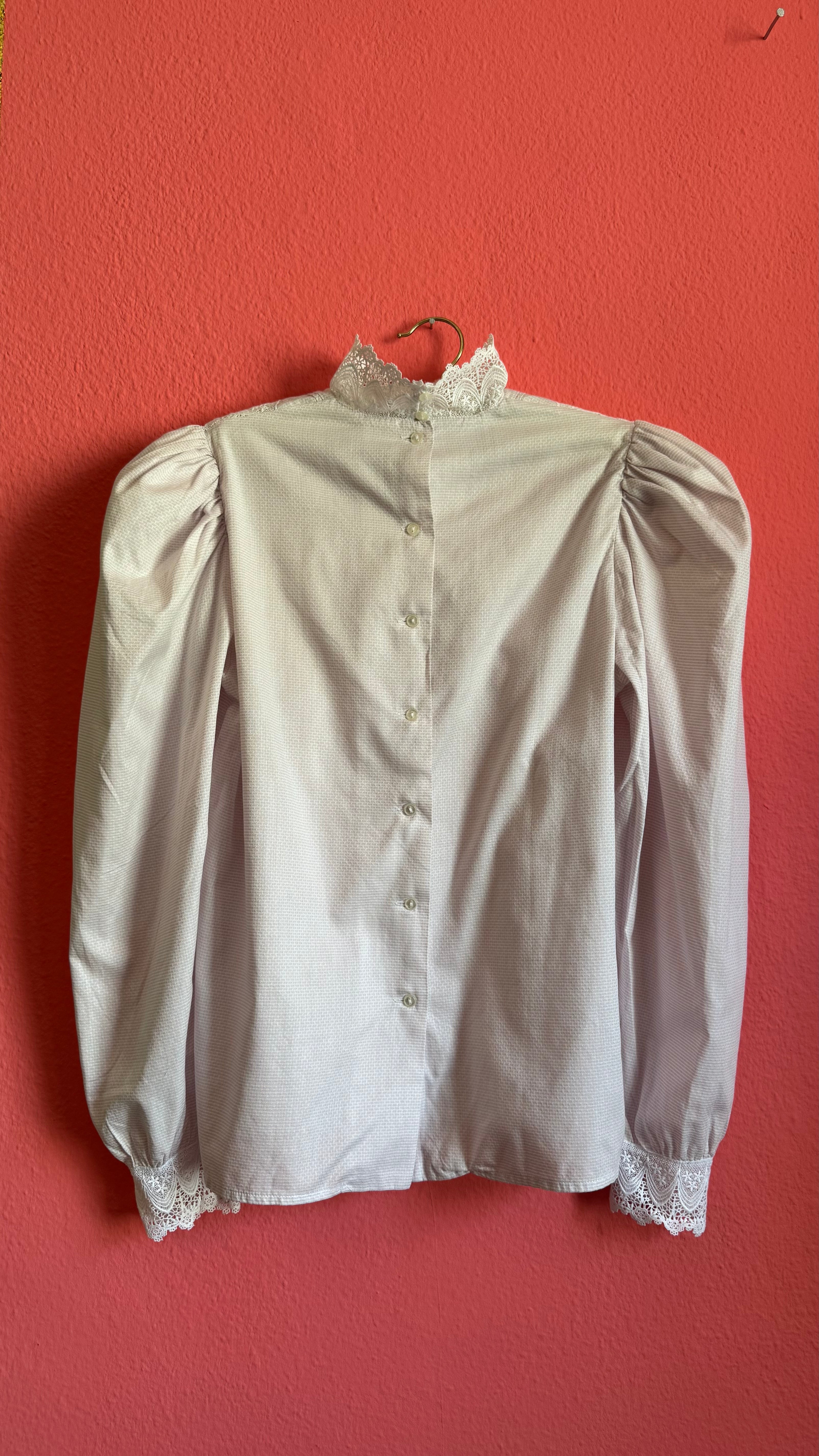 Vintage 1980s Ivory Lace High-Neck Tracht Blouse