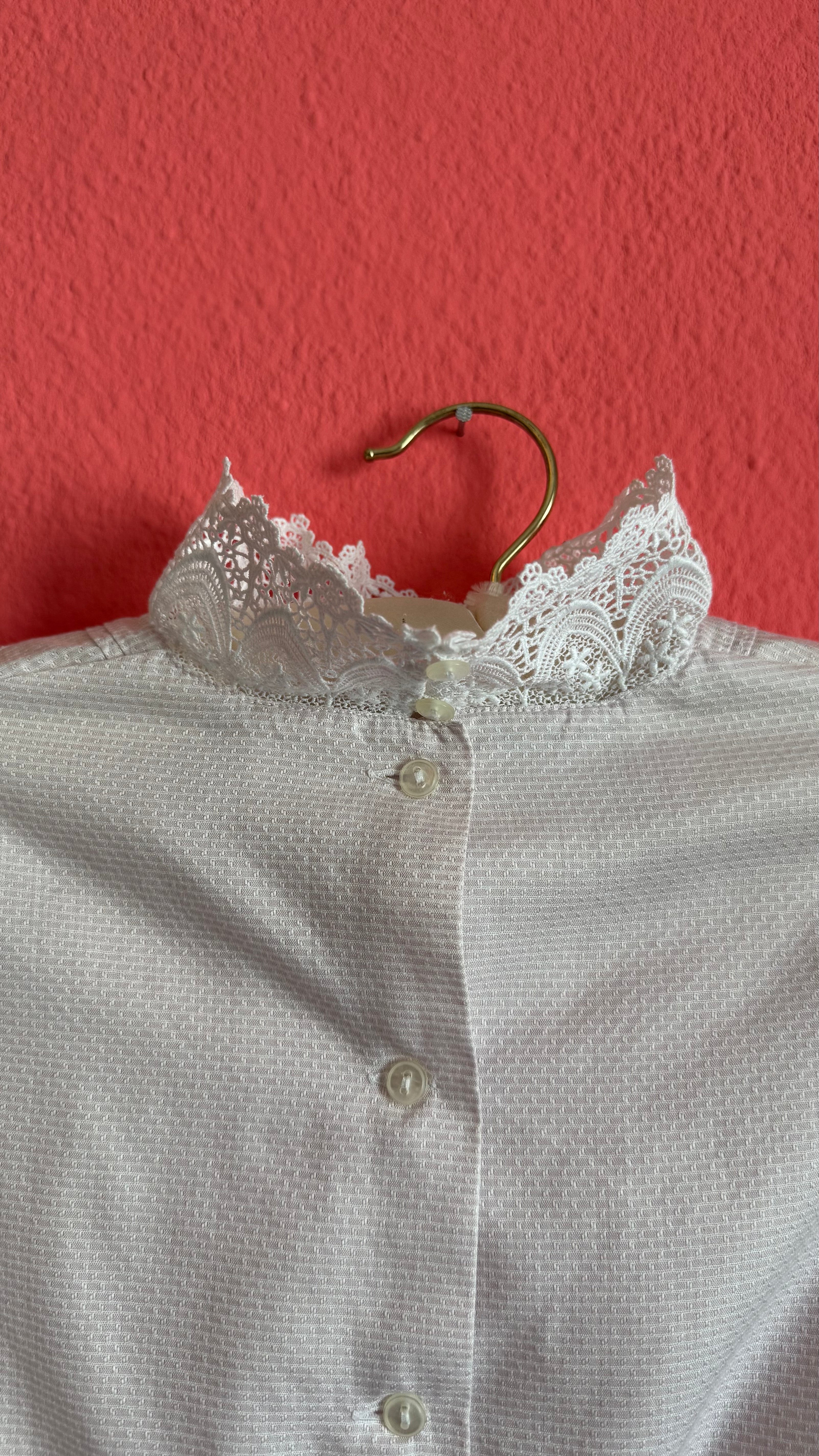 Vintage 1980s Ivory Lace High-Neck Tracht Blouse