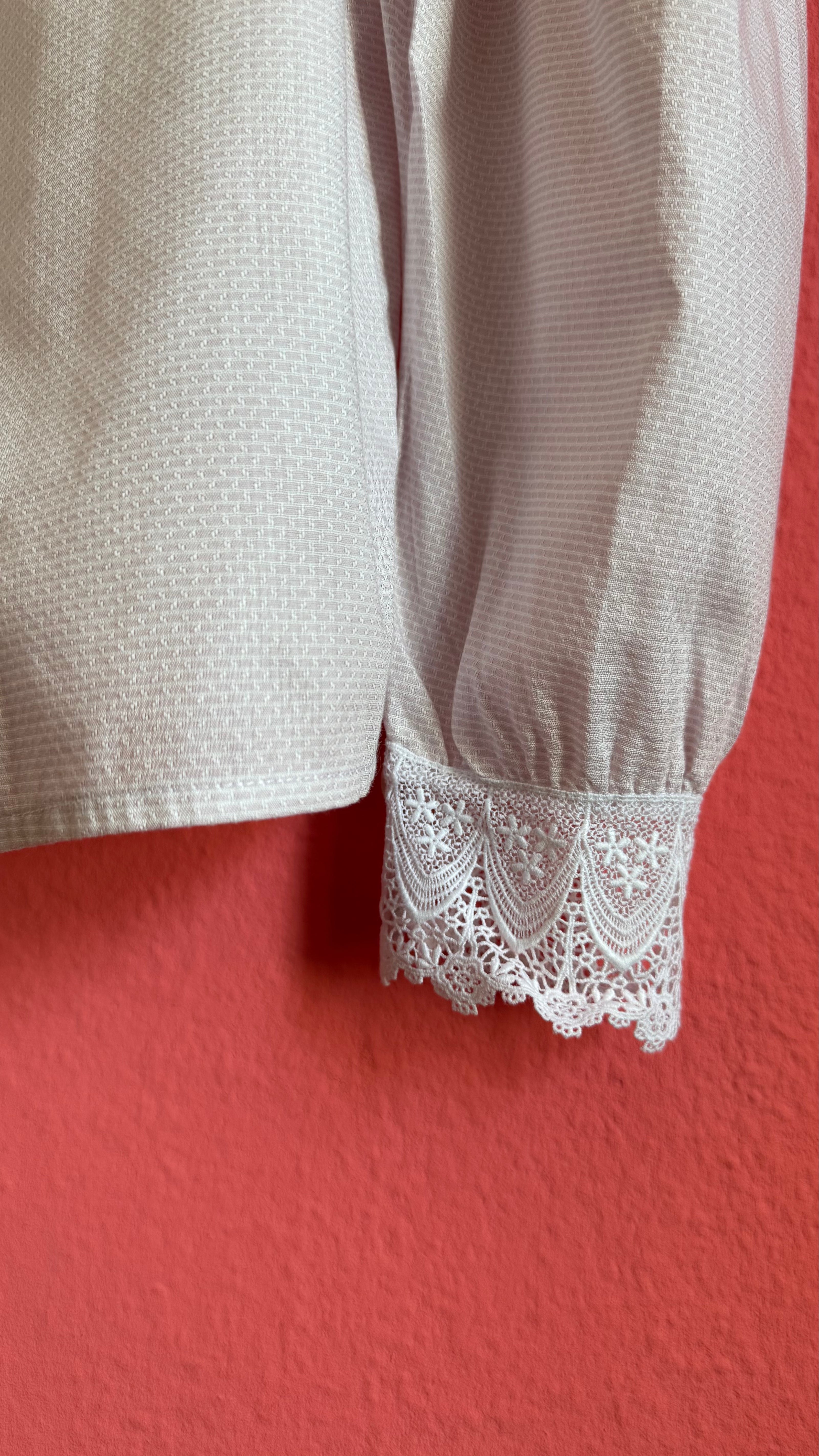 Vintage 1980s Ivory Lace High-Neck Tracht Blouse