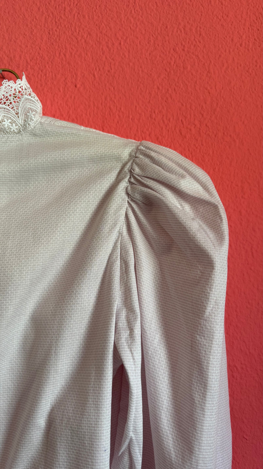 Vintage 1980s Ivory Lace High-Neck Tracht Blouse