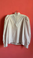 Vintage 1980s Ivory Lace High-Neck Tracht Blouse