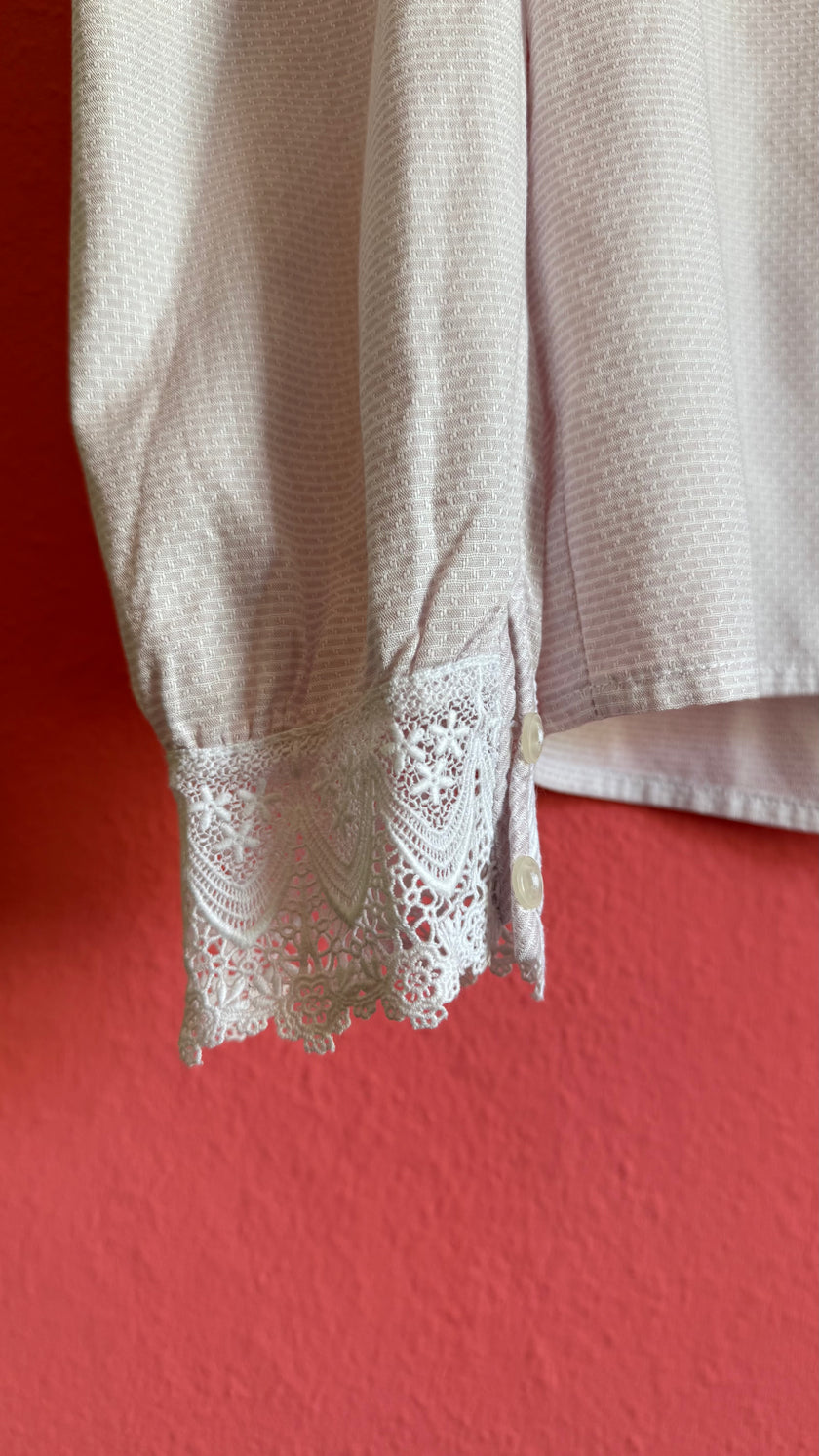 Vintage 1980s Ivory Lace High-Neck Tracht Blouse