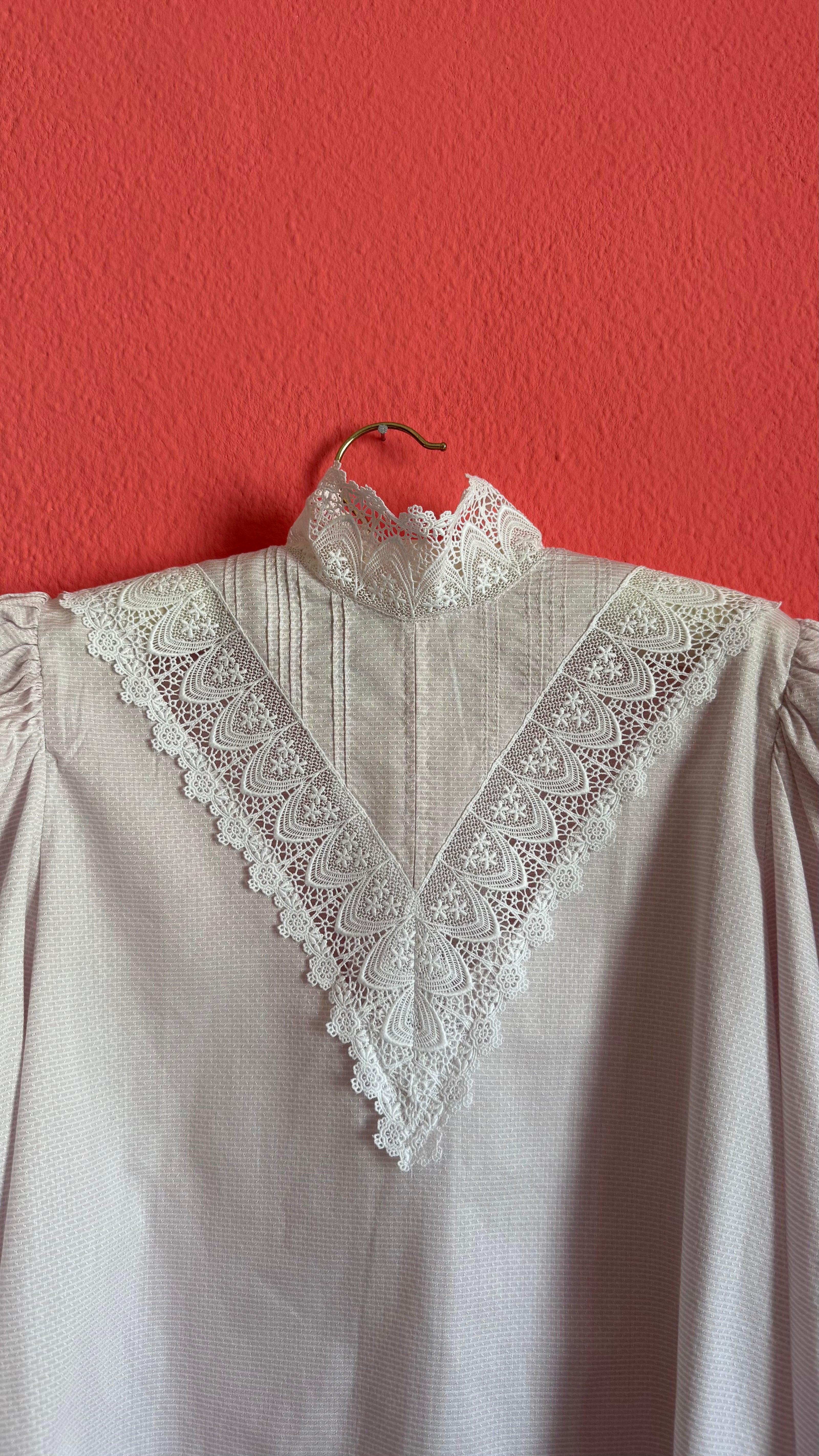 Vintage 1980s Ivory Lace High-Neck Tracht Blouse
