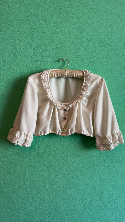 Vintage 1970s Ivory Lace-Trimmed Trachten Blouse