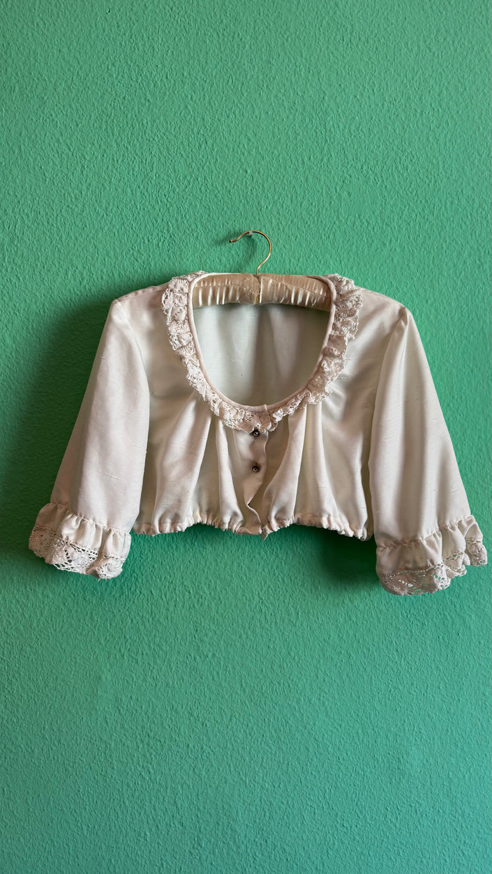 Vintage 1970s Ivory Lace-Trimmed Trachten Blouse