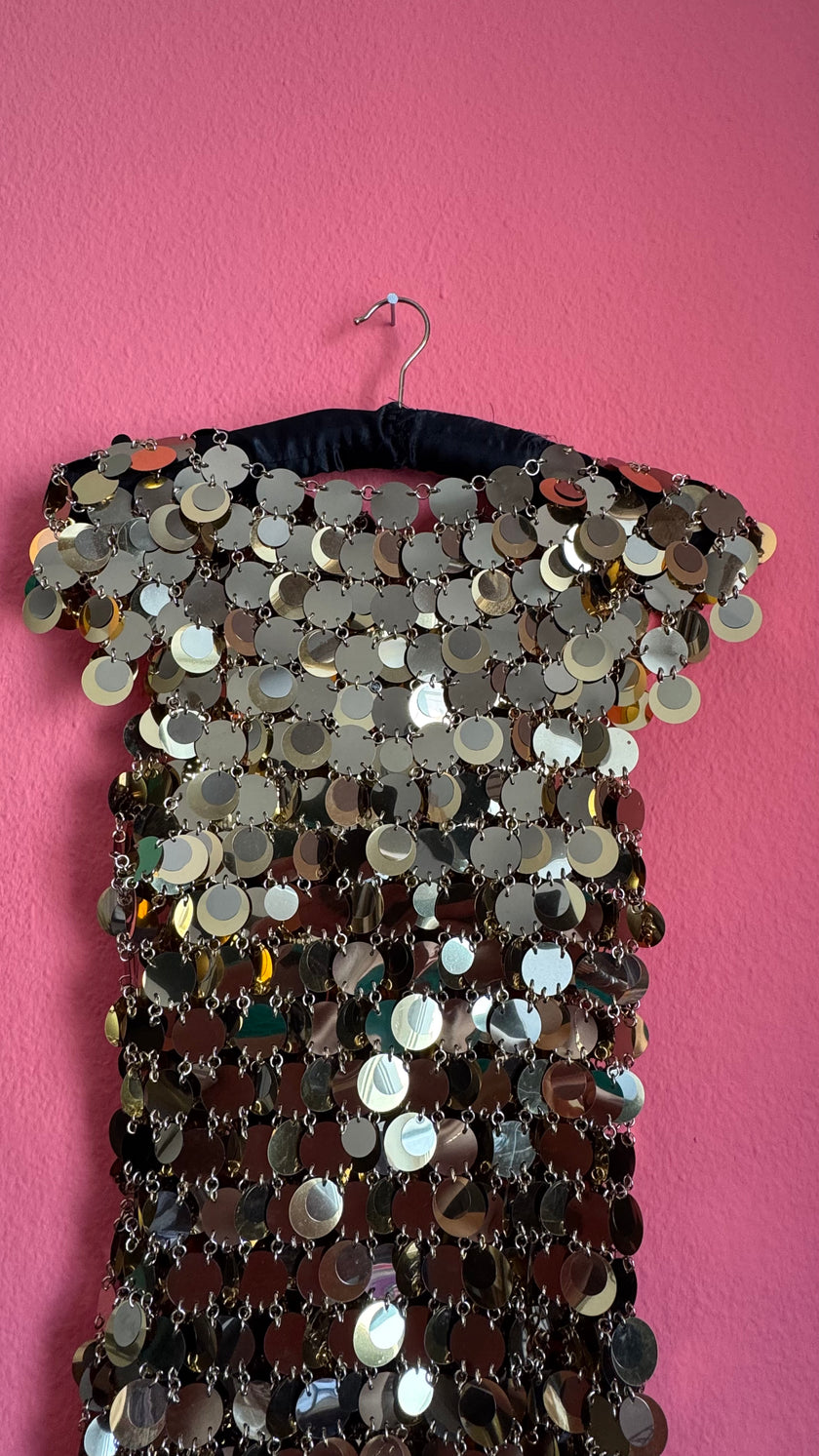Vintage Paco Rabanne Gold Disc Chainmail Dress