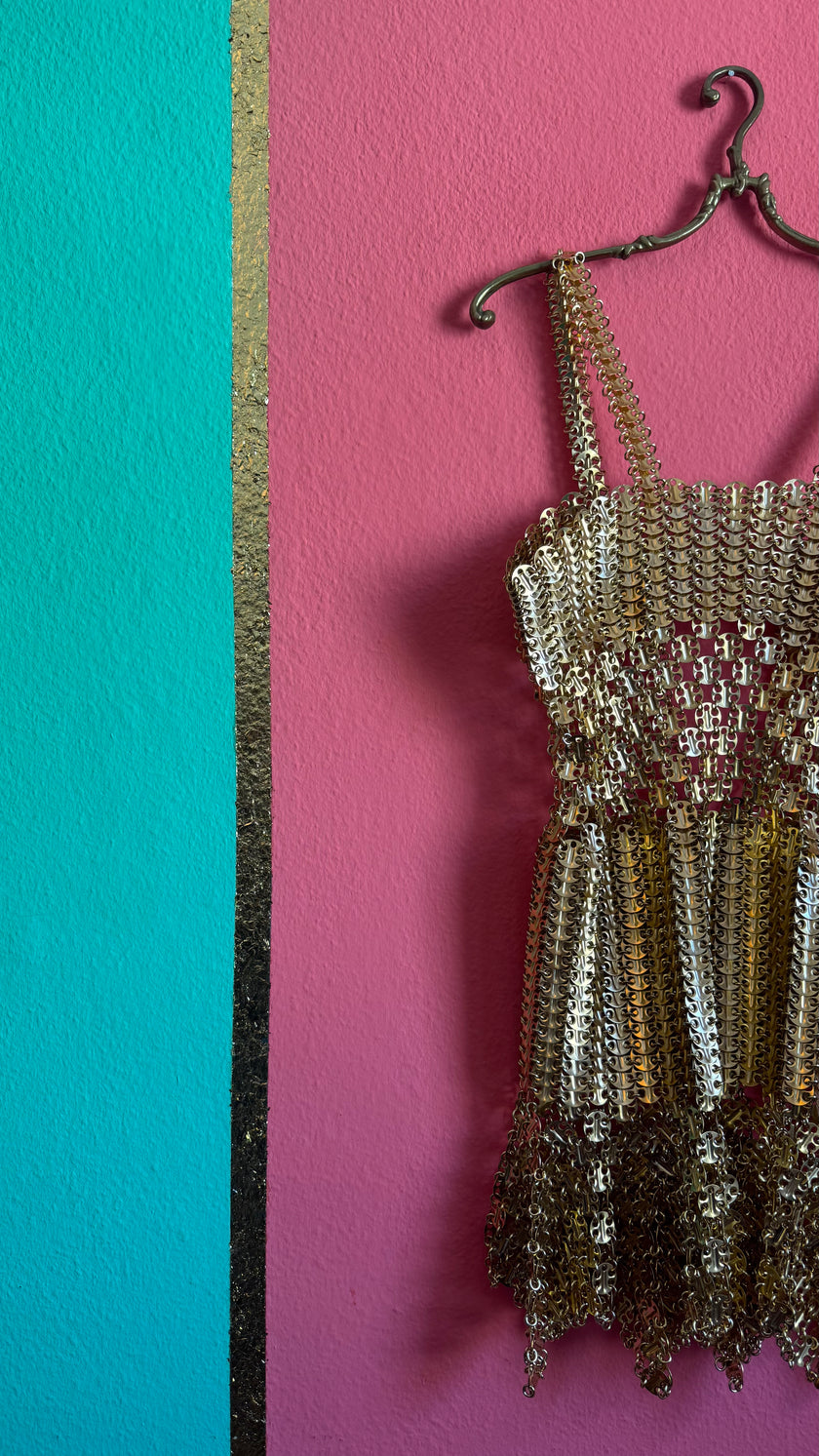 Rare 1967 Paco Rabanne Aluminium And Gilt-Metal Gladiator Mini Dress