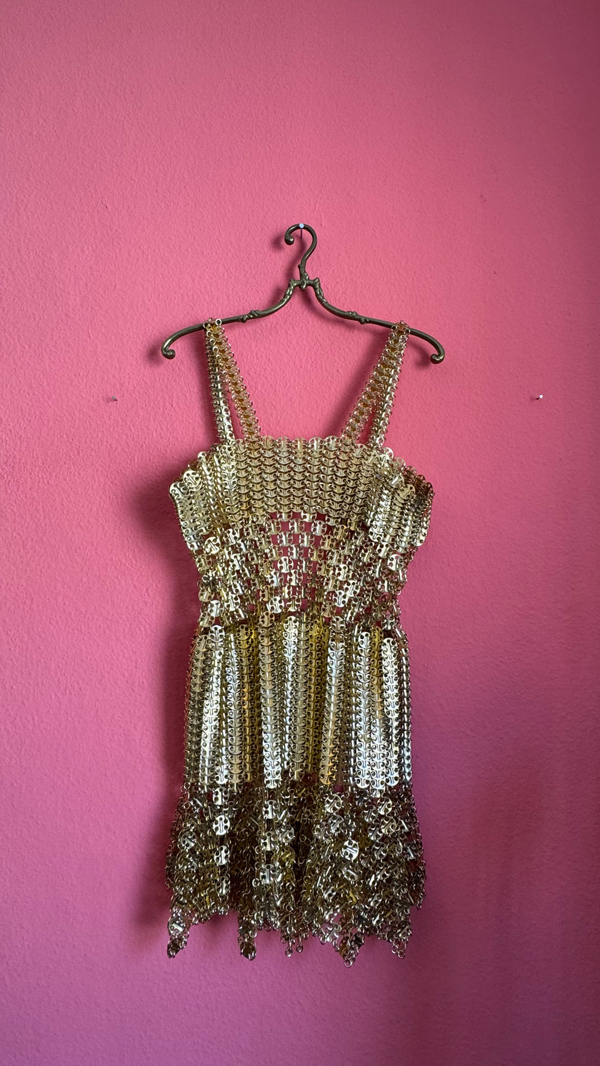 Rare 1967 Paco Rabanne Aluminium And Gilt-Metal Gladiator Mini Dress