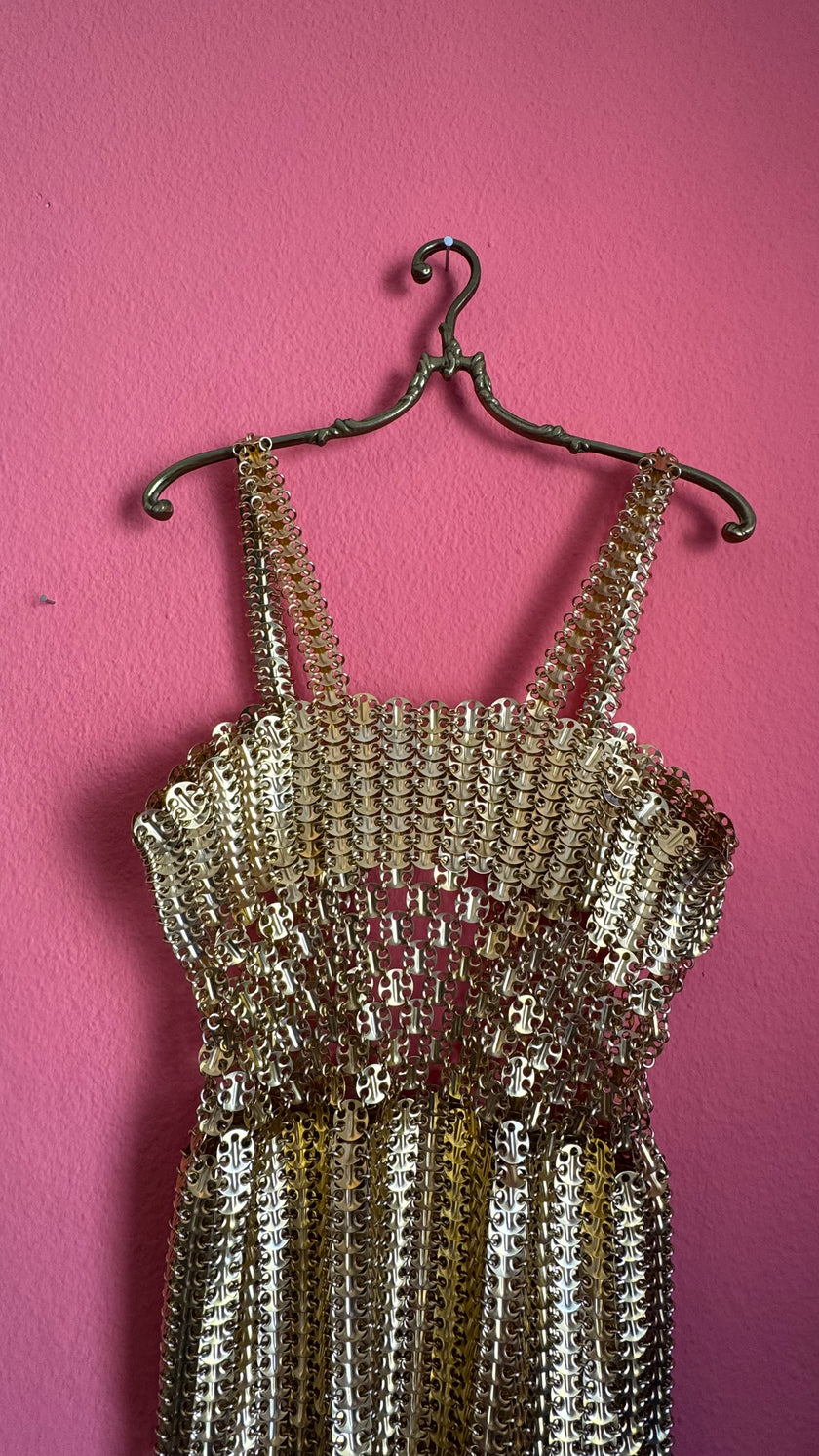Rare 1967 Paco Rabanne Aluminium And Gilt-Metal Gladiator Mini Dress