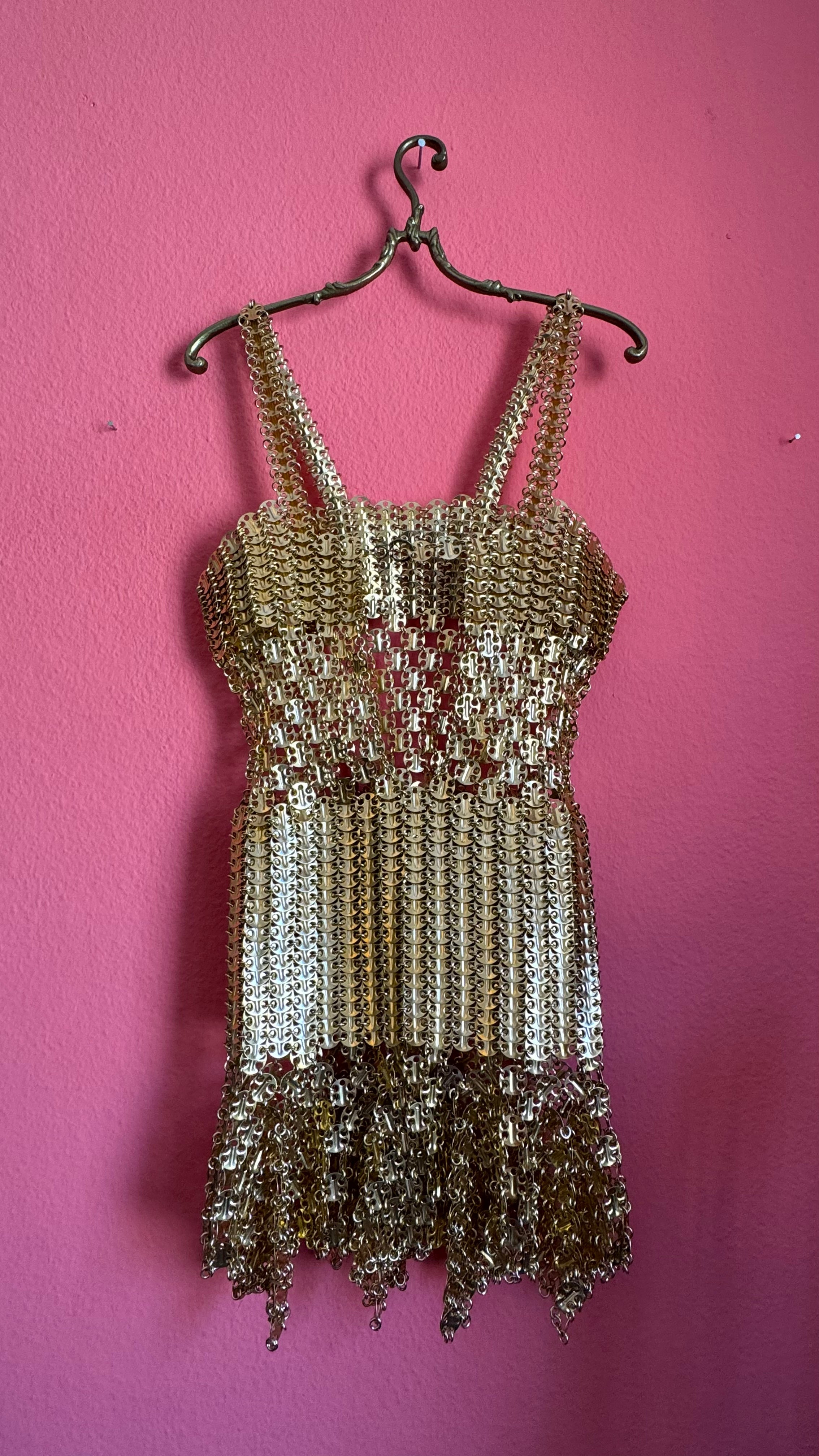 Rare 1967 Paco Rabanne Aluminium And Gilt-Metal Gladiator Mini Dress