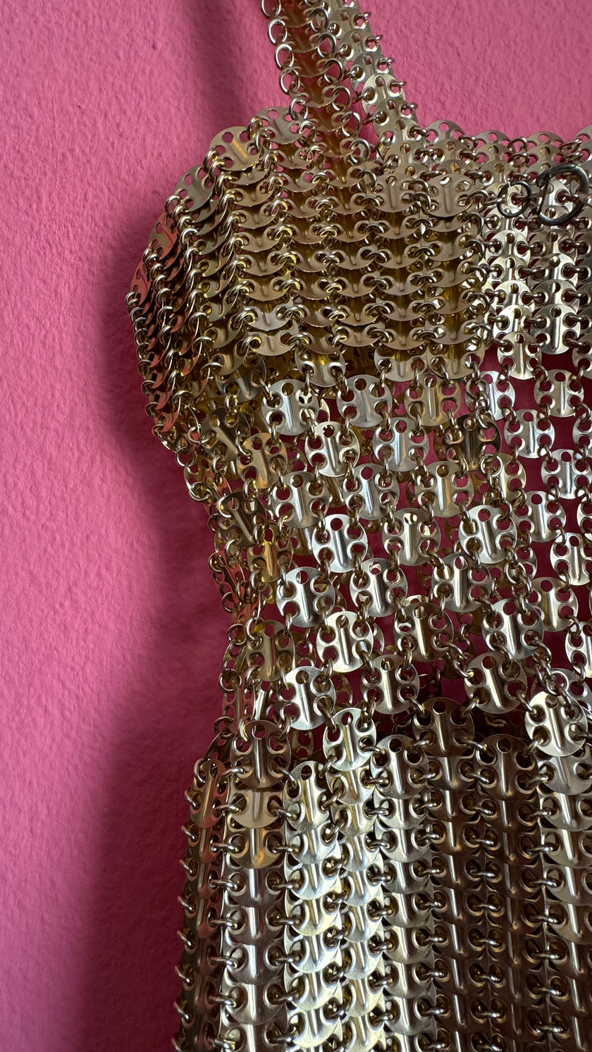 Rare 1967 Paco Rabanne Aluminium And Gilt-Metal Gladiator Mini Dress