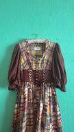 Vintage 1980s Patchwork Plaid Tracht Dirndl Dress
