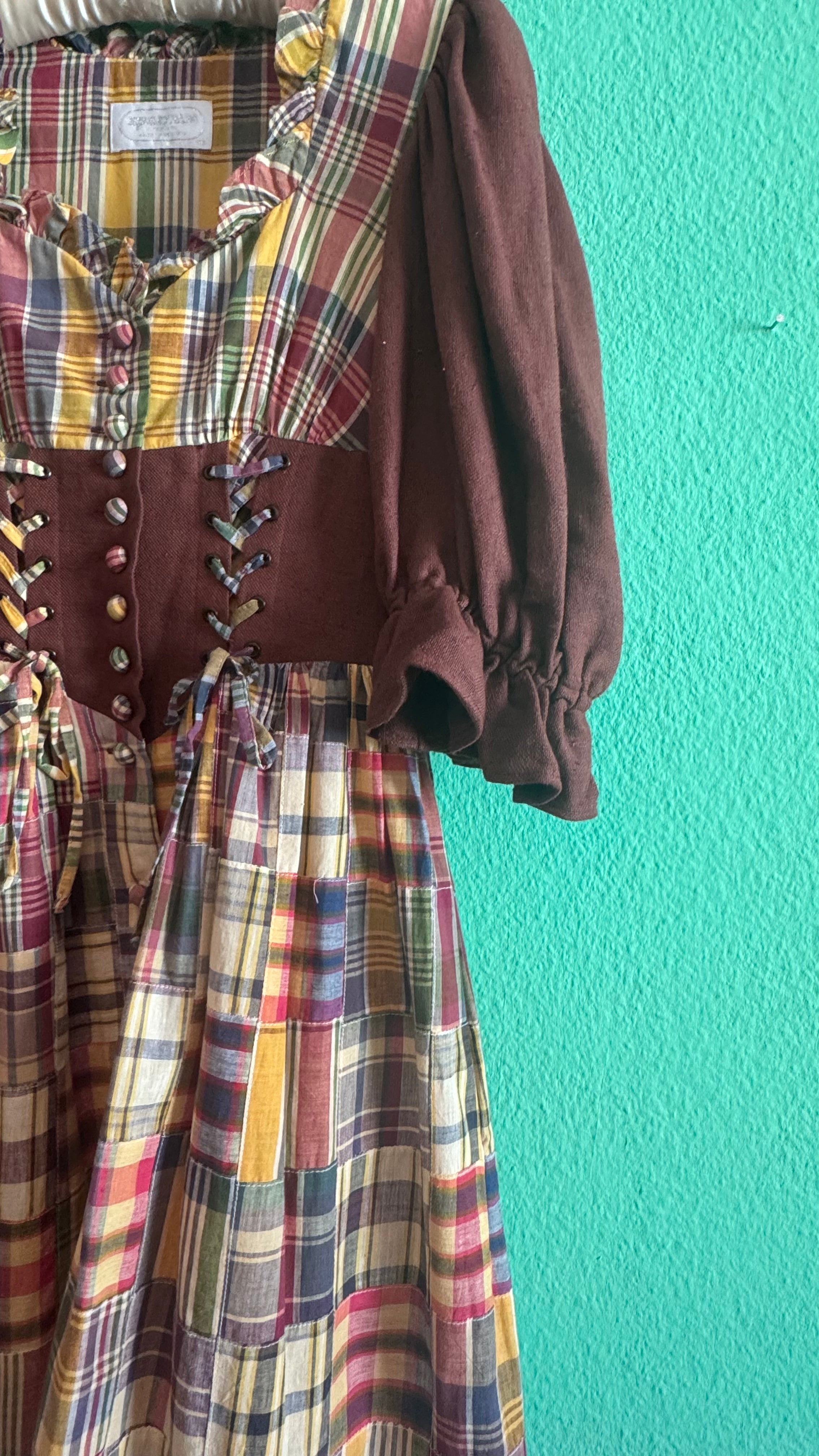 Vintage 1980s Patchwork Plaid Tracht Dirndl Dress