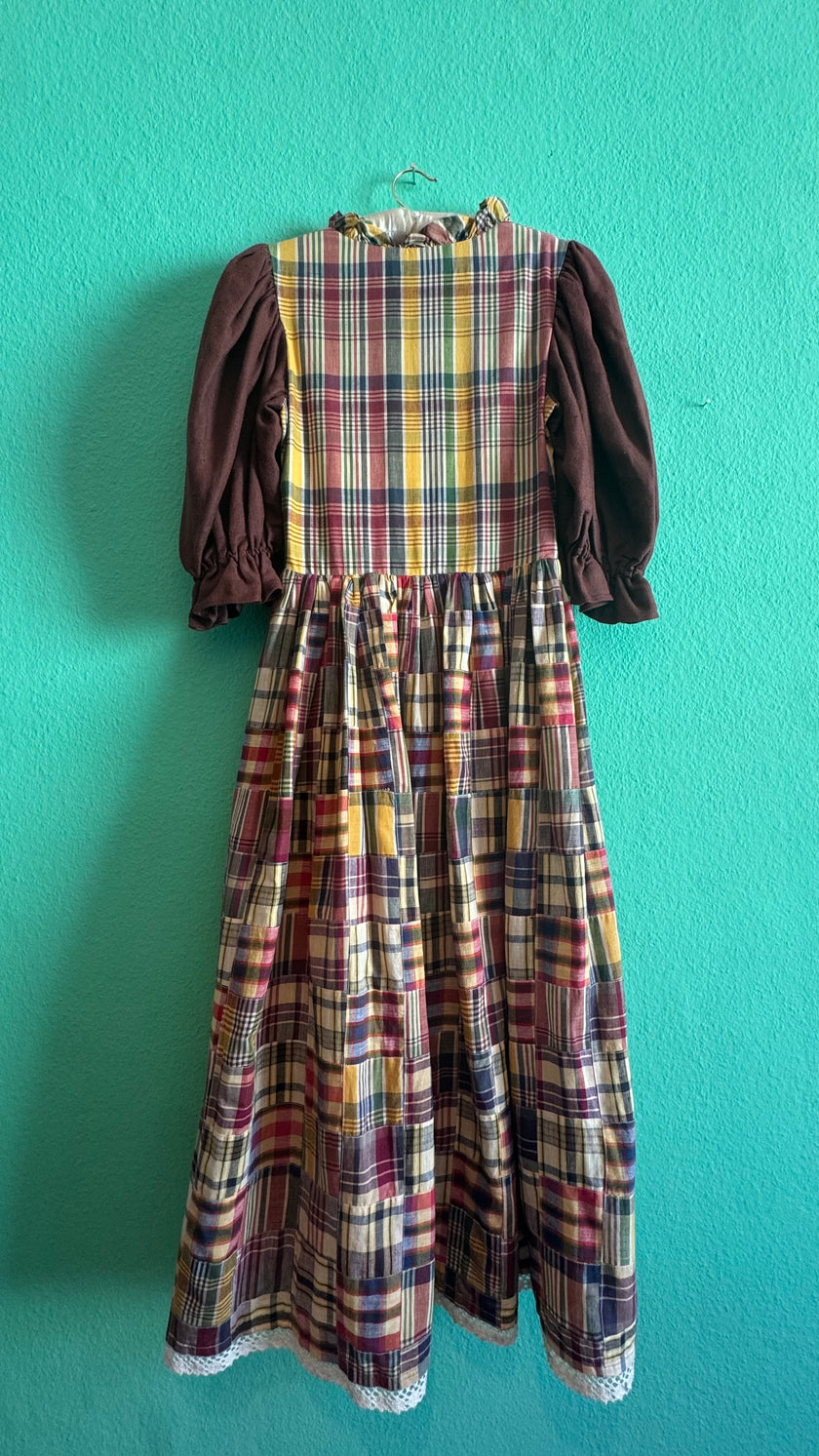 Vintage 1980s Patchwork Plaid Tracht Dirndl Dress